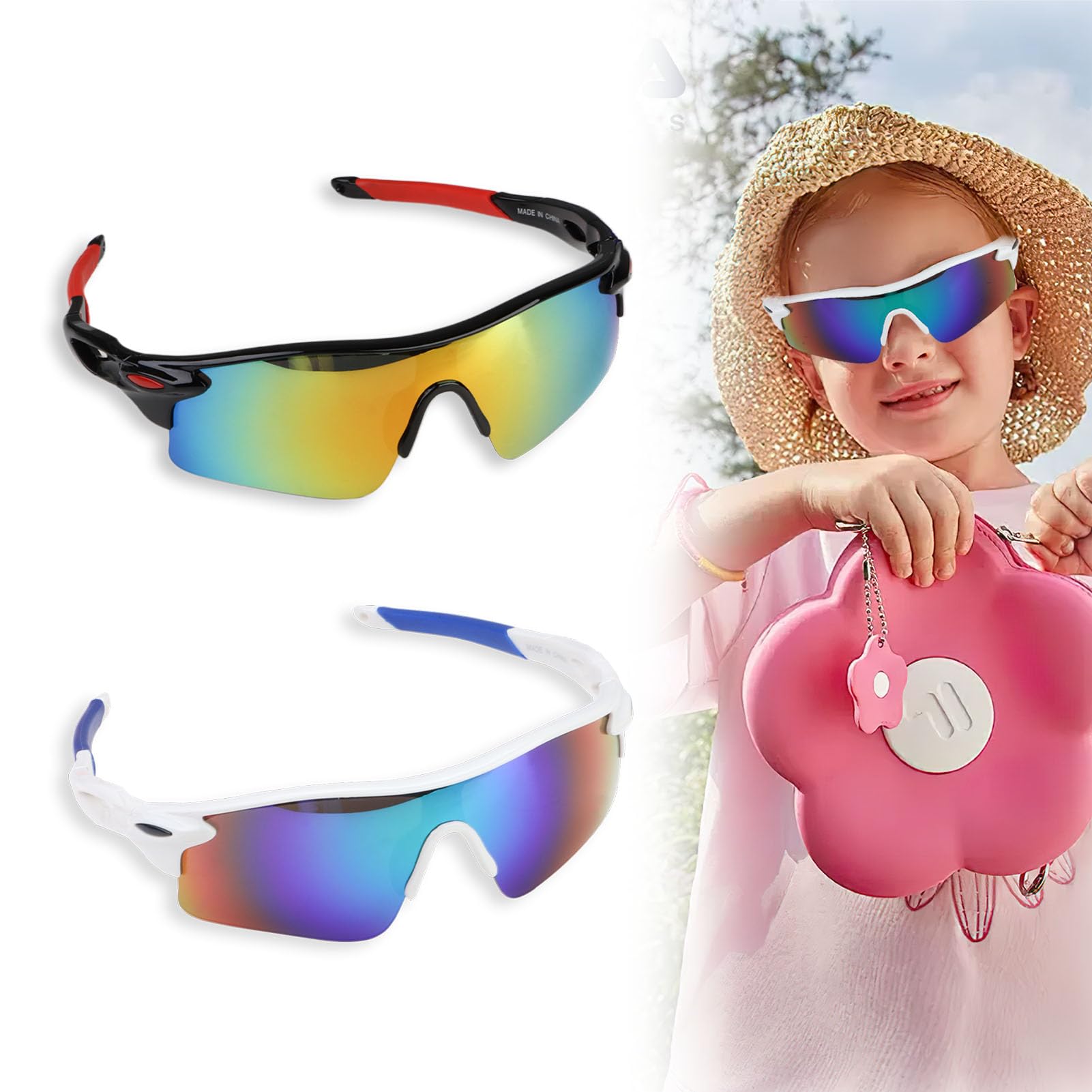 teasteam Kinder-Sonnenbrille für Jungen und Mädchen, UV 400, Teenager, Kinder-Sonnenbrille, modische Sportbrille, Skibrille für Radfahren, Laufen, Baseball, Golf, leichter Schutz, 2 Stück