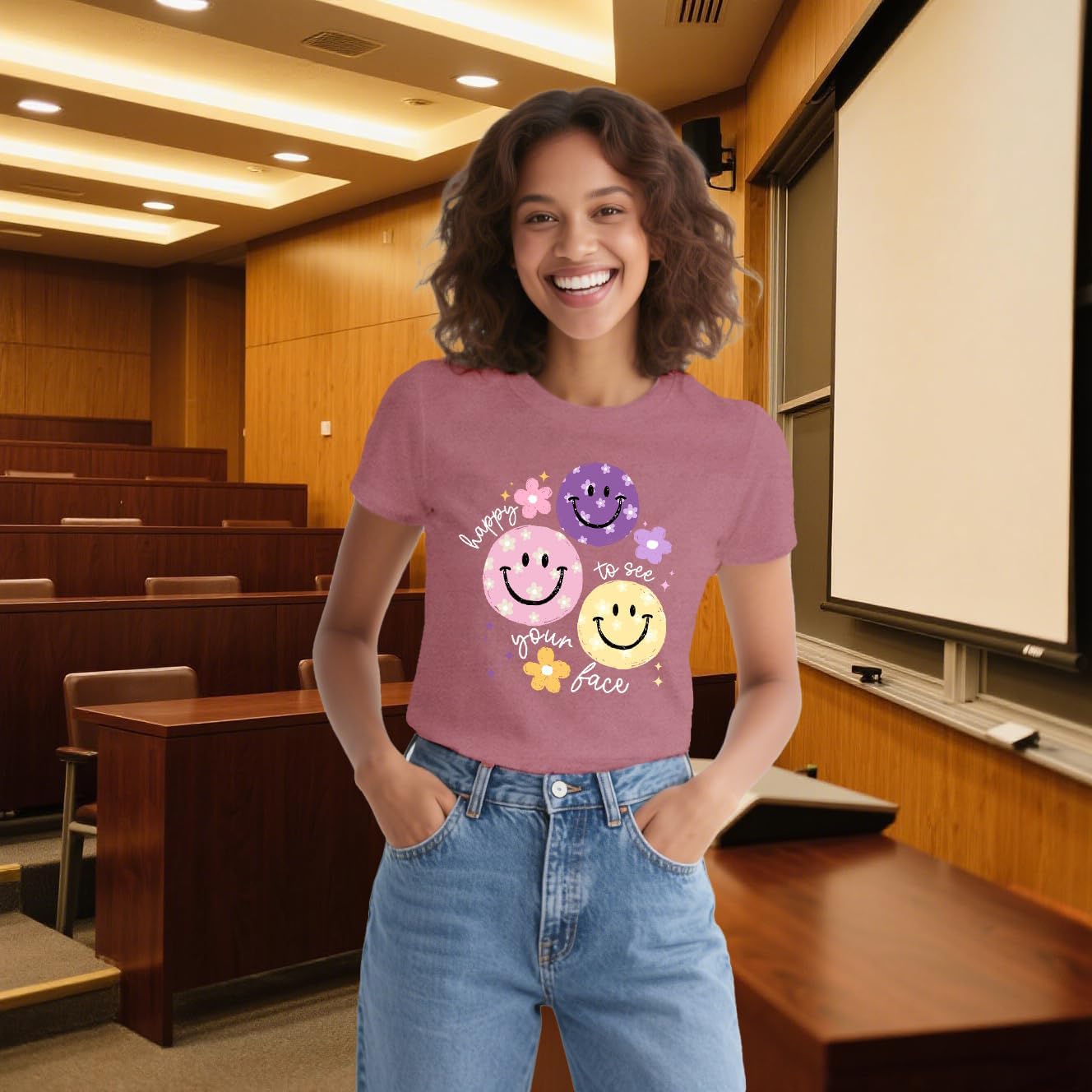 Womens Teacher Shirts Smile Faces T-Shirt for Teacher Happy to See Your Face Tee Tops - Image 3