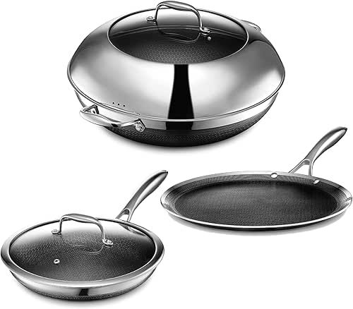 HexClad Hybrid Nonstick 5-Piece Cookware Set, 14" Wok with Lid,