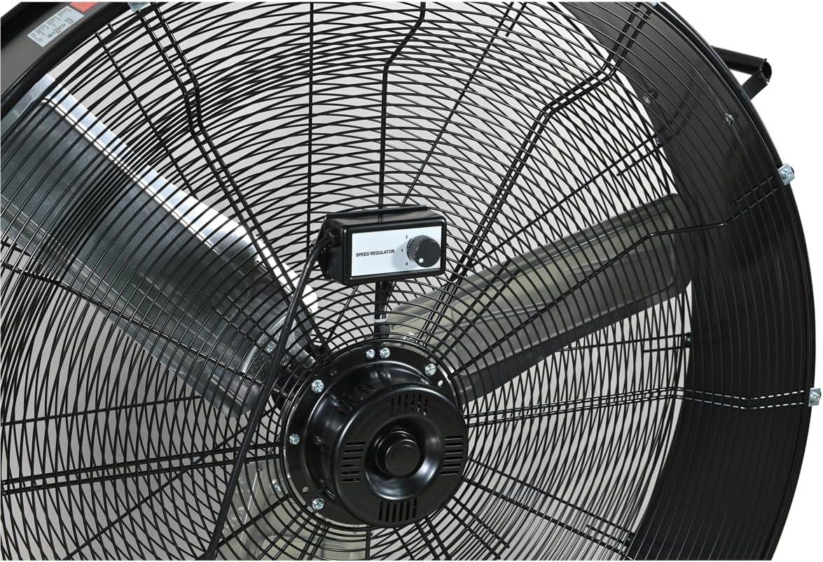 K Tool International 77735 30" Direct Drive Drum Fan with Wheels, High-velocity, 2-Speed, Cut-off Protection, 120V/60Hz, 8,800 Max CFM, UL Listed, Used in Warehouses, Shops, Greenhouses, Barns, Black