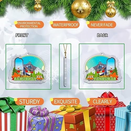 Miniatura 2 de Saguenay - Adorno de Navidad de Canadá acrílico transparente de doble cara para decoración de árbol, colgante de recuerdo de viaje, colección