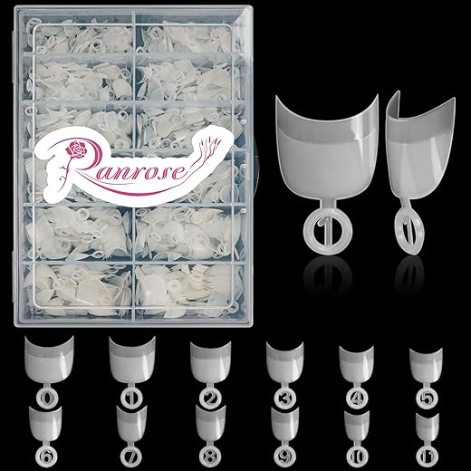 Ranrose 600pcs Short Nail Tips- Oval Half Cover False Tips 12 Sizes French Acrylic Nails for DIY Nail Salon
