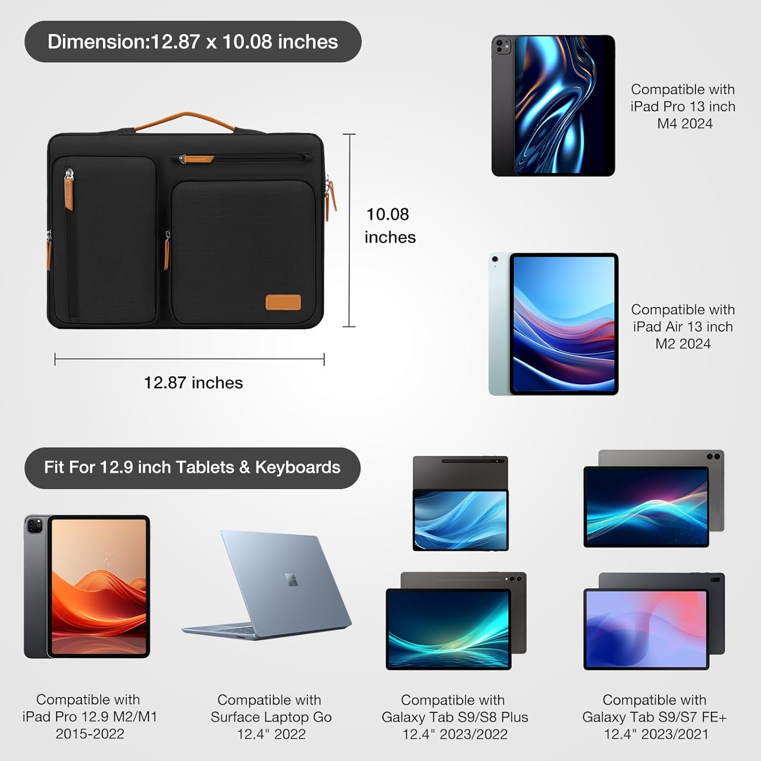 MOSISO 12.9 inch Tablet Sleeve Case for iPad Pro 13 M4 & iPad Air 13 M3 M2, iPad Pro 12.9 M2 M1 6/5th with Magic Keyboard&Smart Keyboard Folio, Side Open Carrying Bag with 4 Zipper Pockets, Black - Image 2