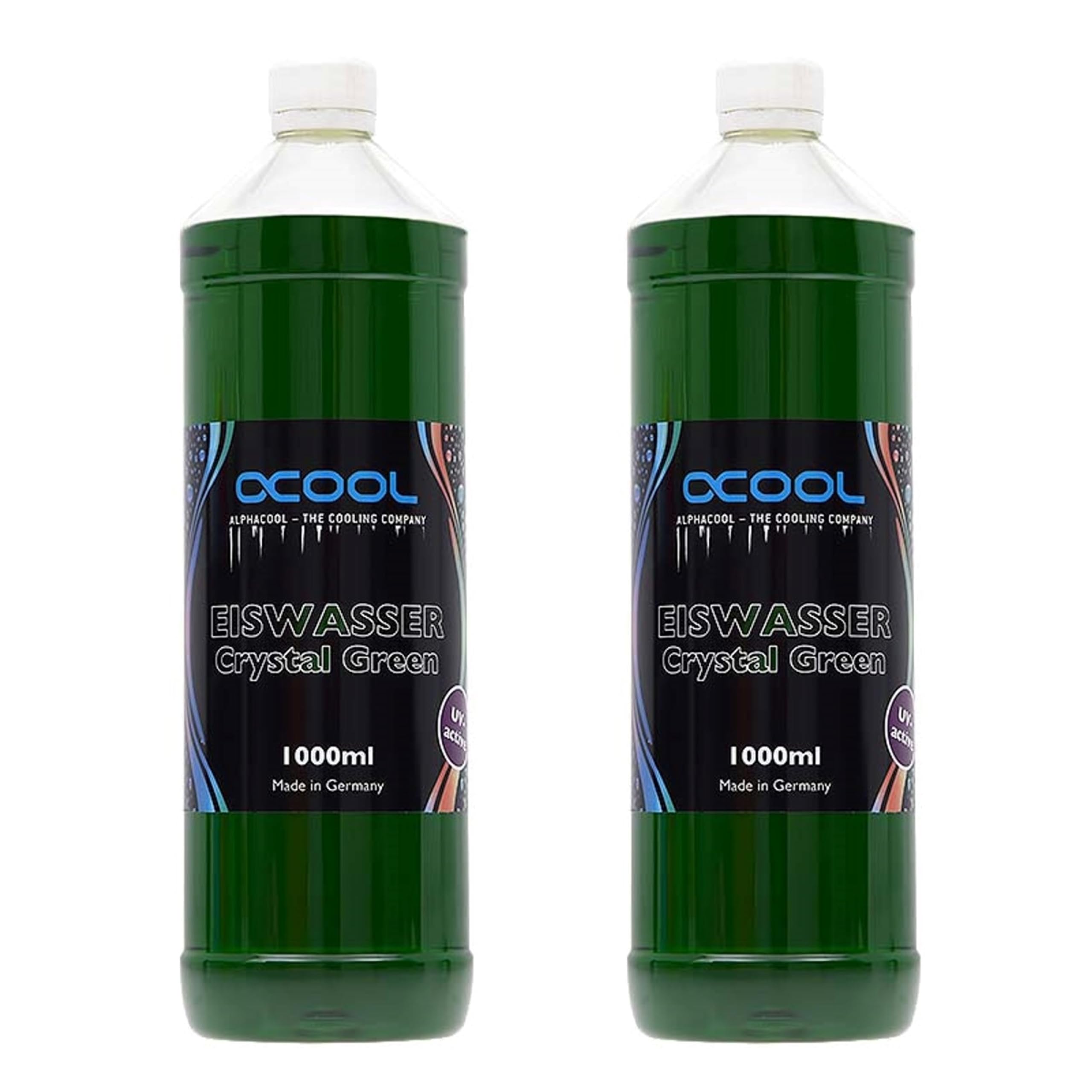 Alphacool Eiswasser Crystal Premixed PC Coolant, 1000ml, Green UV, 2-Pack