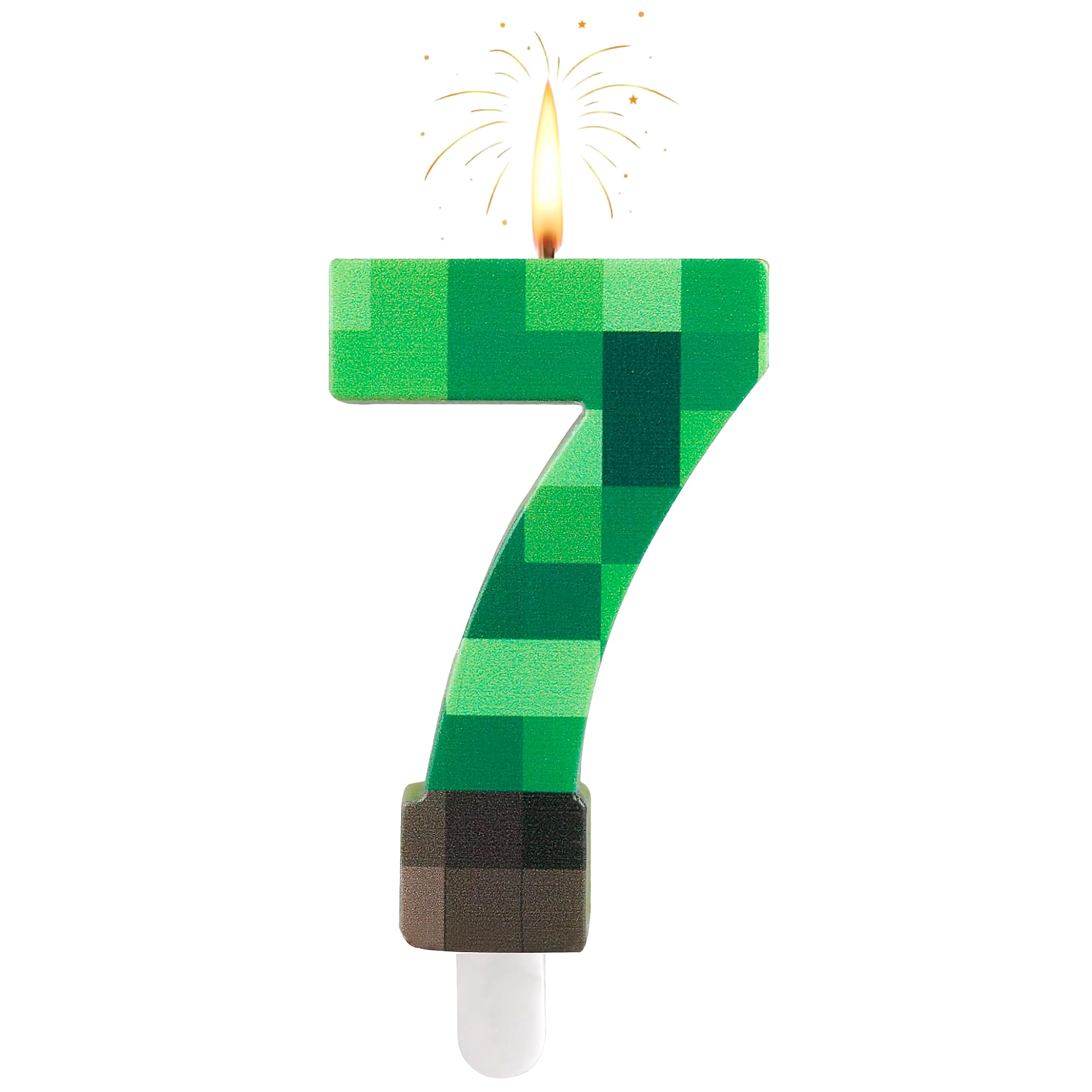 Number 7 Dynamite Block Themed Birthday Candles, 7th Green Block Cake Toppers, Pixel Cake Candles for Boys & Girls, Perfect for Birthday, Graduation, and Anniversary Party Decorations