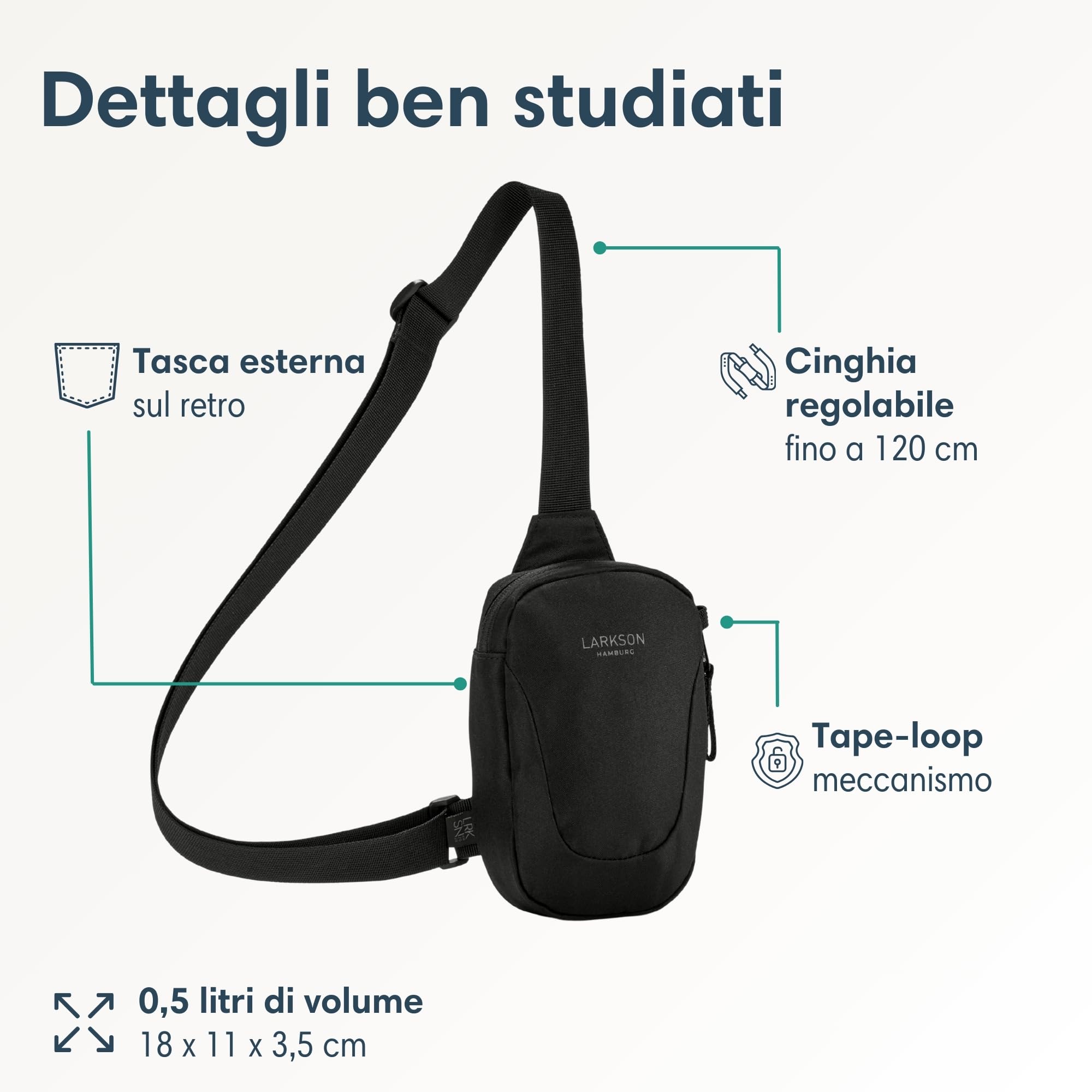 LARKSON Borsa a Tracolla Monospalla Donna Uomo - Nils - Chest Bag per Festival, Escursionismo, Viaggio, Città - Scompartimento Antifurto per Cellulare, Chiavi, Portafoglio - Idrorepellente