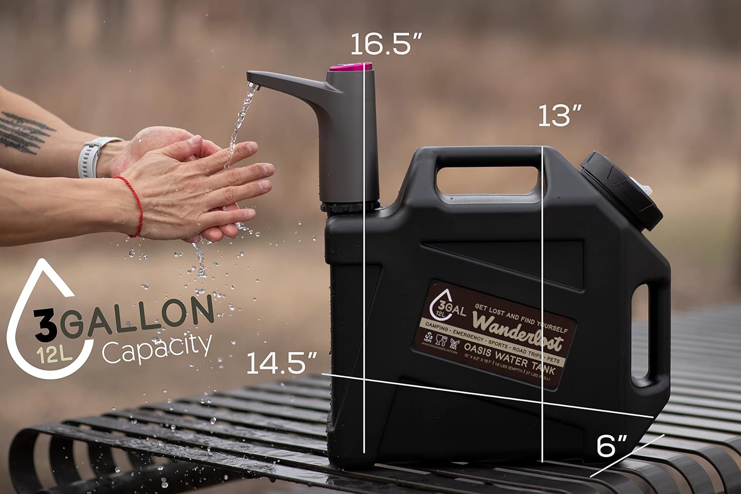 Portable 3 Gallon Water Tank with USB Rechargeable Water Pump Faucet, Food Grade Materials, Great for Camping, Overlanding, Sports, Emergencies, Sports, and More