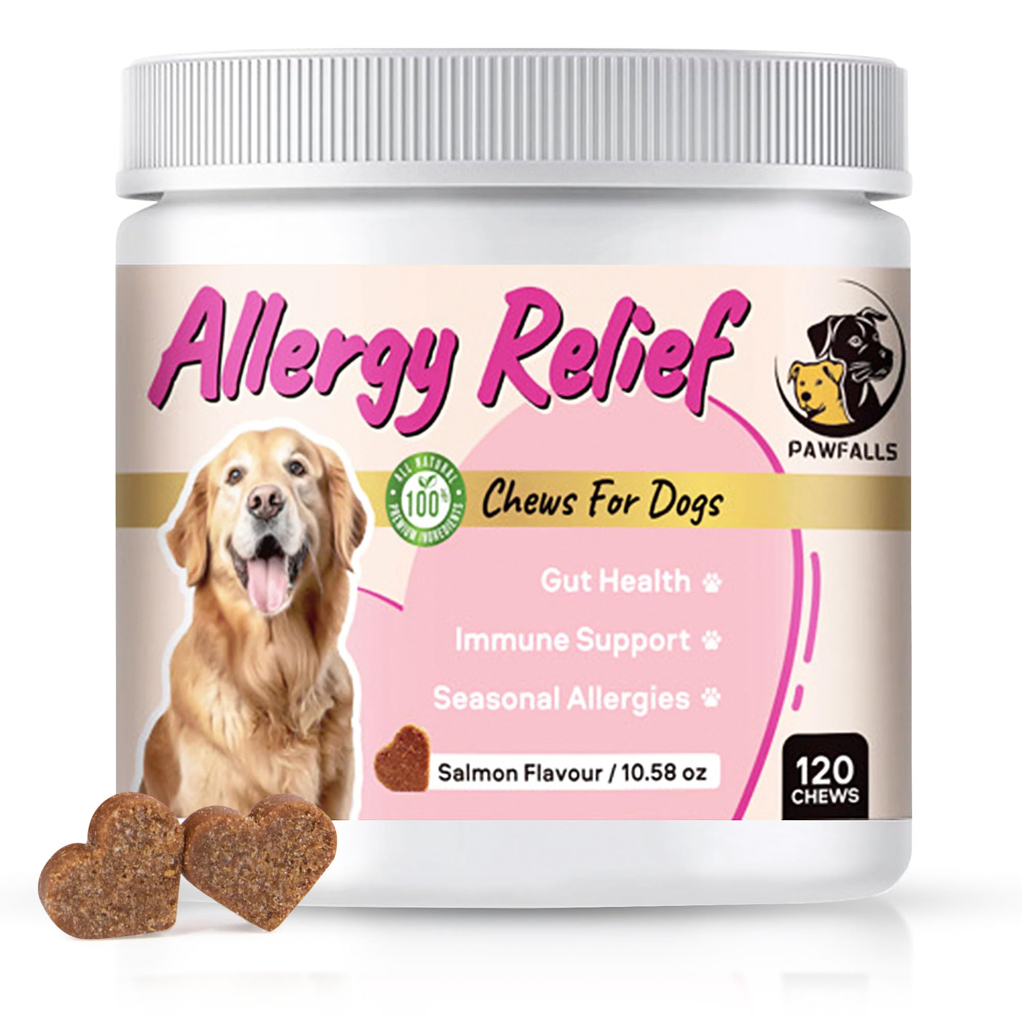 Pawfalls Allergy Relief Chews for Dogs, Itchy Skin, Hot Spots & Seasonal Allergy Support, Anti-Itch Supplement with Omega-3
