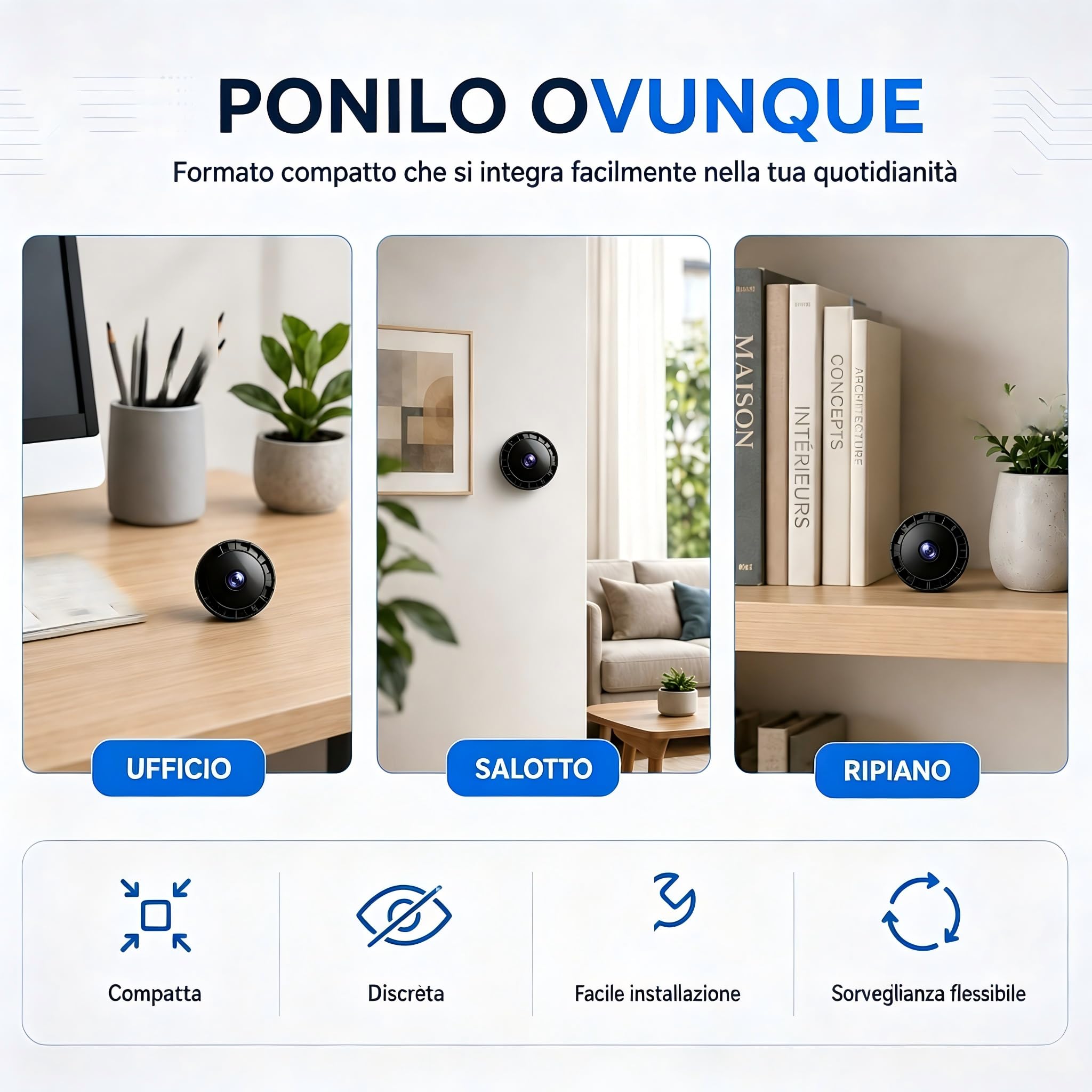 2026 Mini Telecamera Spia WiFi Interno/Esterno, 1080PVideocamera Sorveglianza, Visione Notturna, Rilevamento di Movimento, Controllo Remoto Con App per Casa/Bambini Crystal Green L/X I