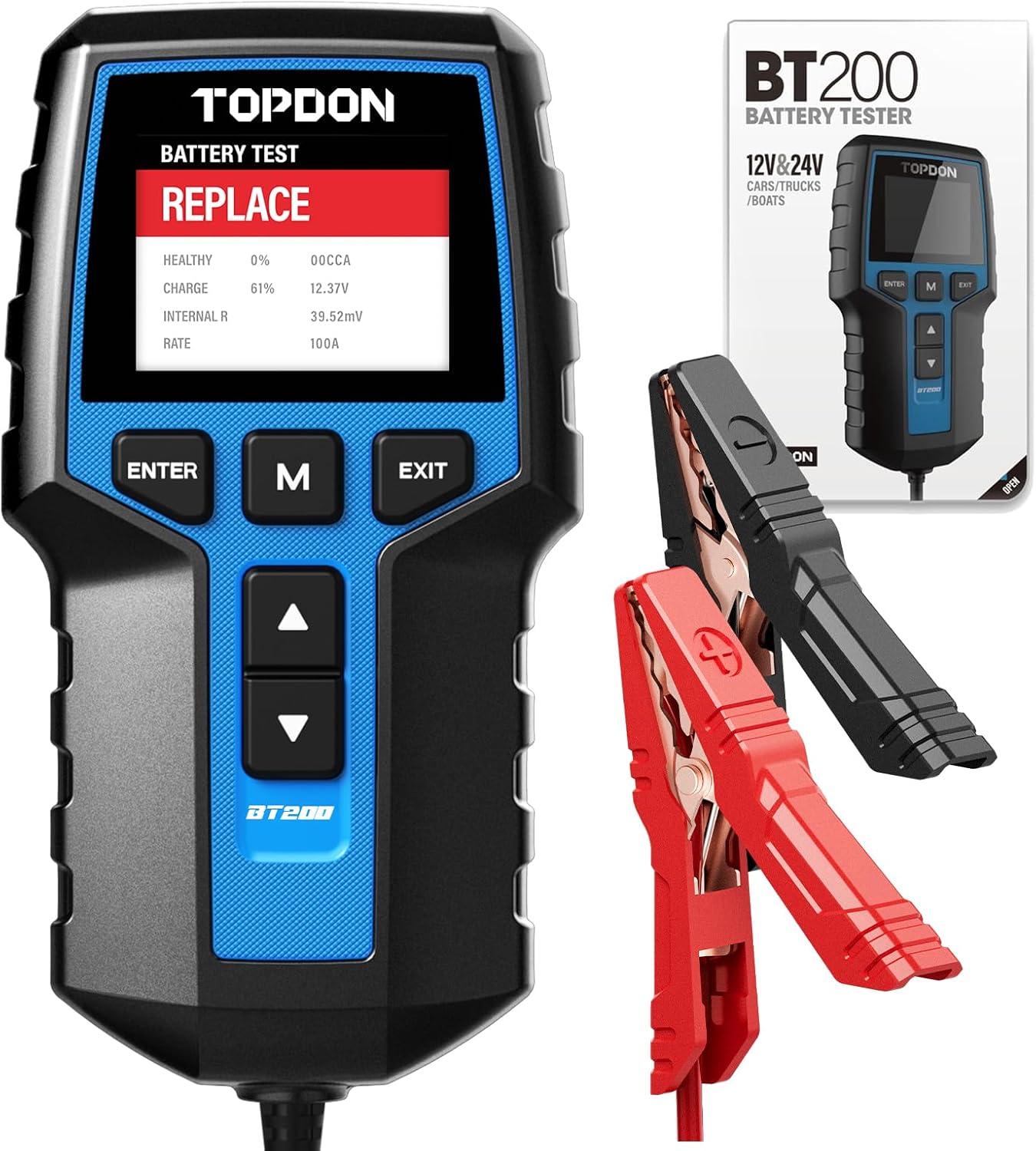 Automobile Battery Tester 24V 12V Load Tester, TOPDON BT200 100-2000CCA Automotive Alternator Tester Digital Auto Battery Analyzer Charging Cranking System Tester for Automobile Truck Motorbike ATV SUV Boat Yacht
