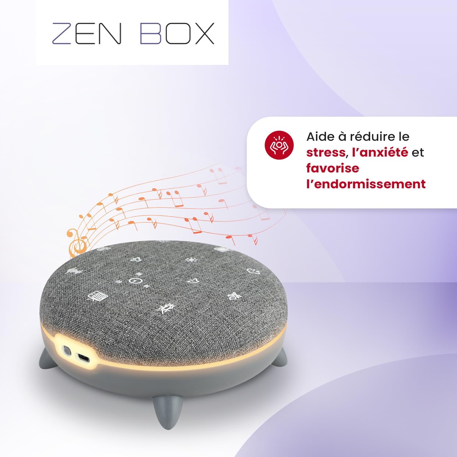 TERRAILLON ZEN BOX Machine à Bruit Blanc 7 sons apaisants Bluetooth 8 ambiances lumineuses programmes 30-60-90 min USB-C