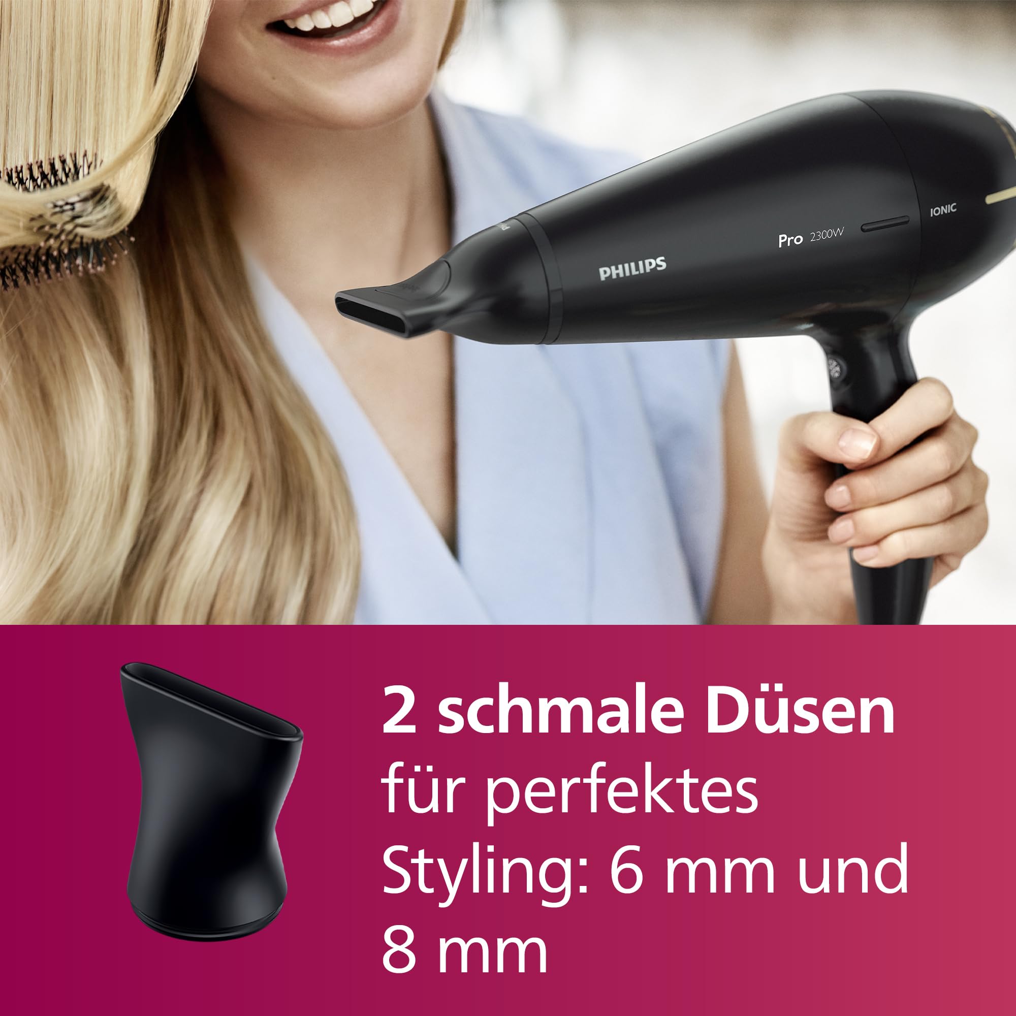 Philips Haartrockner Prestige Pro, Haartrockner für professionelles Trocknen und Styling, mit 2 Stylingdüsen, 2.300 W, Modell HPS920/00