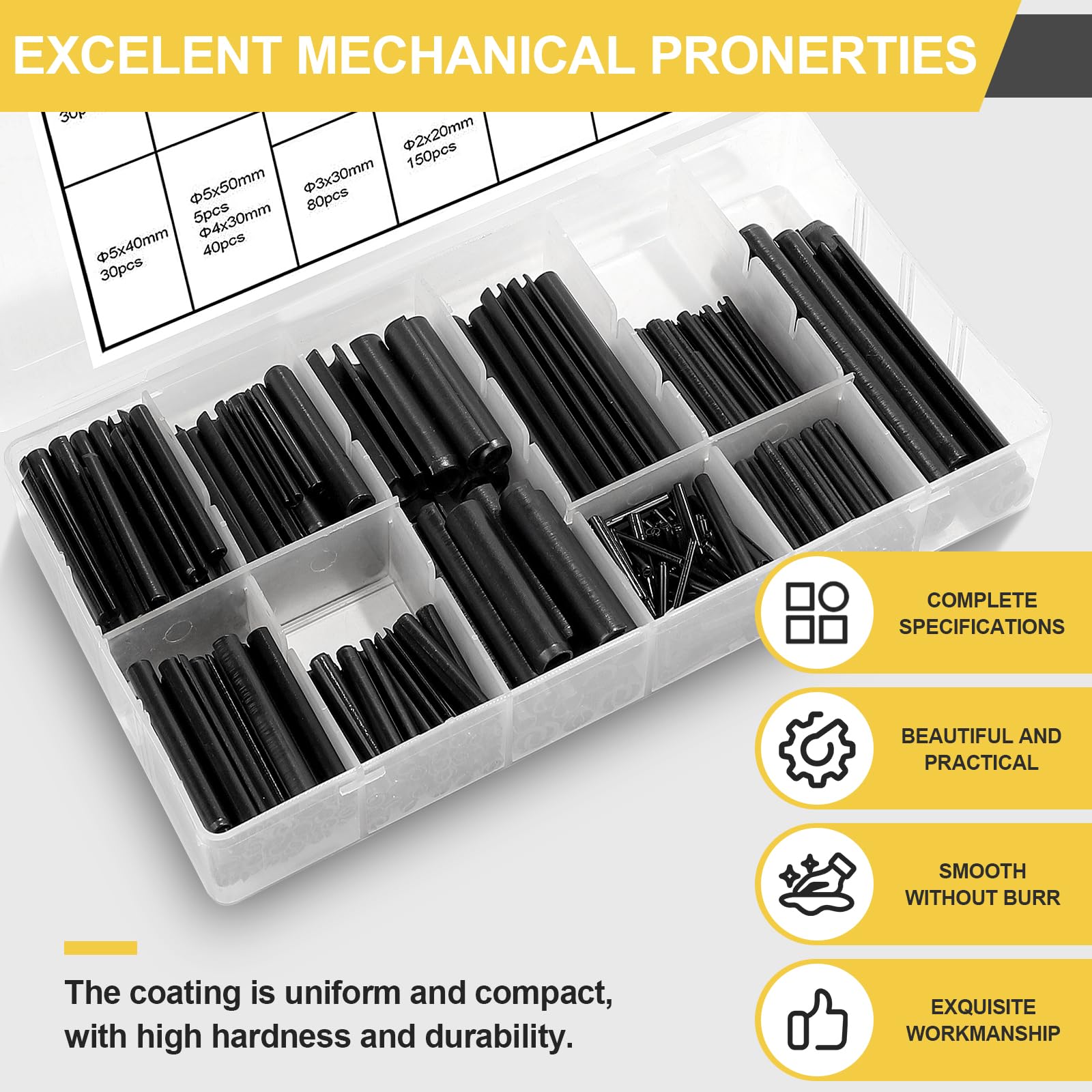 MIGUBIGU Pack Of 450 Hollow Spring Pins Retaining Ring, Tension Pin Assortment Black Diameter 2.0-10 Mm, Tension Pin Hollow Cotter Pins With Storage - View #2