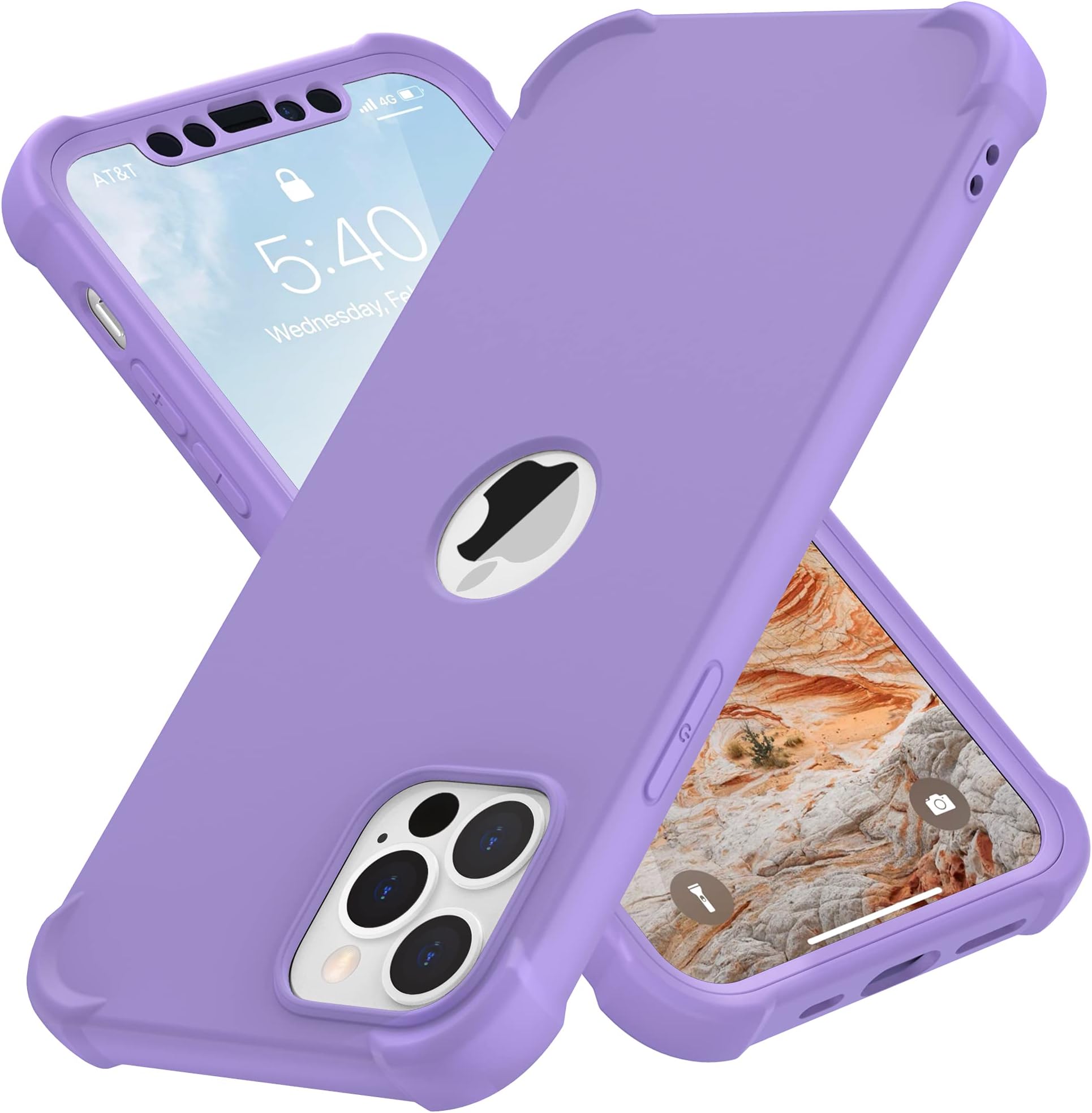 ORETech Compatible with iPhone 12 Pro Max Case, with [2 x Tempered Glass Screen Protector] 360 Heavy Duty Shockproof Thin Hard PC Silicone Rubber Bumper Cover for iPhone 12 Pro Max 6.7 inch - Purple