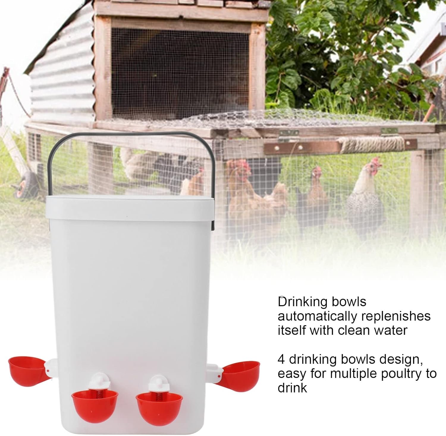 Topyond Chicken Feeder and Waterer Set, 12L Large Capacity Automatic Chicken Waterer with 4 Automatic-Fill Water Cup, Poultry Water Dispenser for Chicken Coops and Farms
