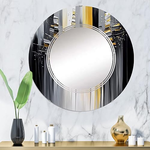 Miniatura 2 de Abstract Geometric Black and Yellow I- Vanity Mirror, Bathroom Mirrors, Wall Mirrors for Living Room, Bedroom - Oval Mirror - Large 20'x30', 24'x36'