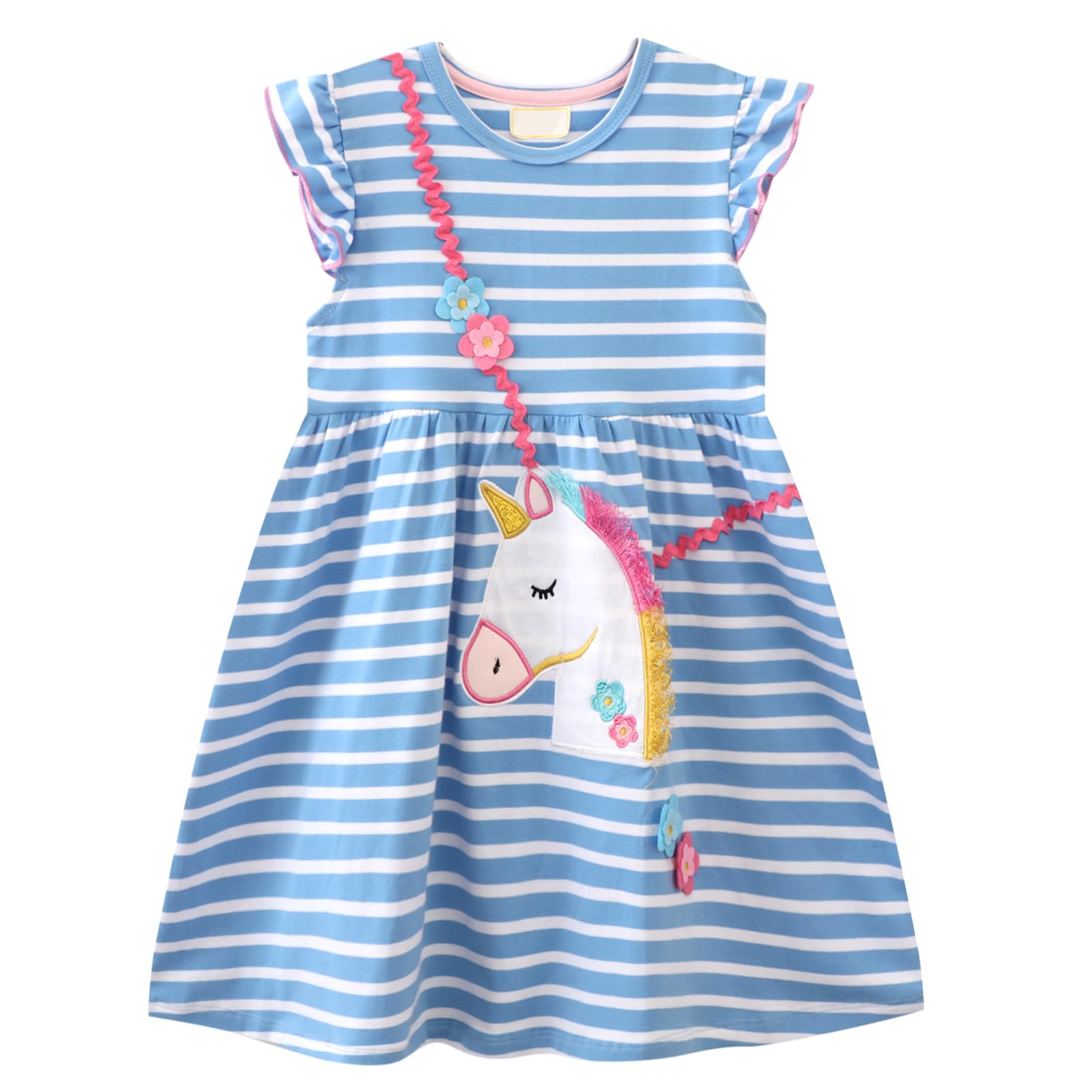 Codkkre Vestido Niña Unicornio Vestidos de niñas de algodón Vestidos de niña Cuello Redondo Vestido Princesa para Fiesta de Verano Talla 2-8 Años