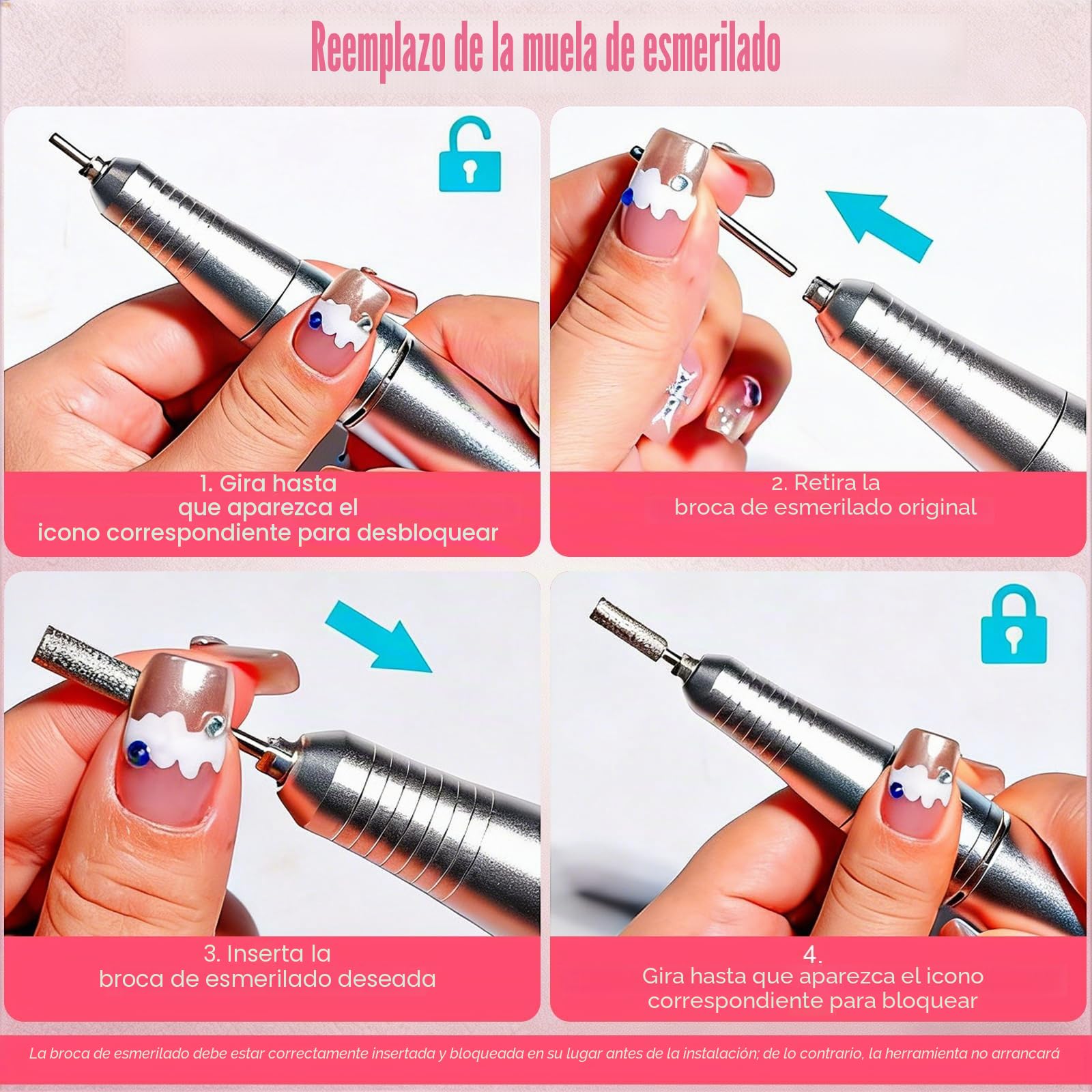 Torno para Uñas Profesional 45000 RPM, Pulidoras de uñas Portatil Velocidad Ajustable para Uñas de Gel y Acrílico, Torno Molinillo de Uñas Eléctrico con Pantalla LCD, 6 Brocas y 50 Bandas