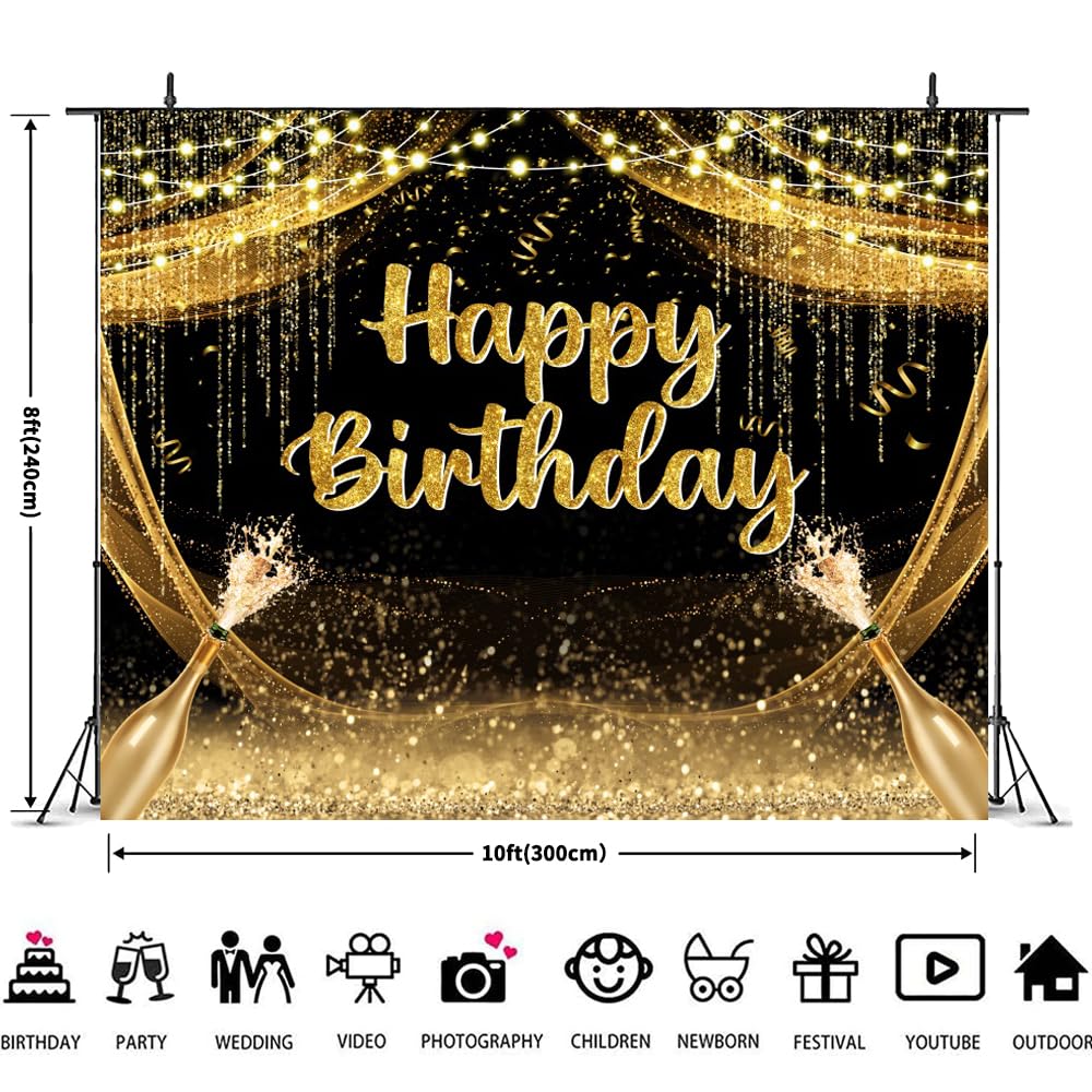Happy New Year Fotohintergrund – 3x2,4 M Schwarz-Gold Glitzer – Für Silvester-Partys & Foto-Shootings