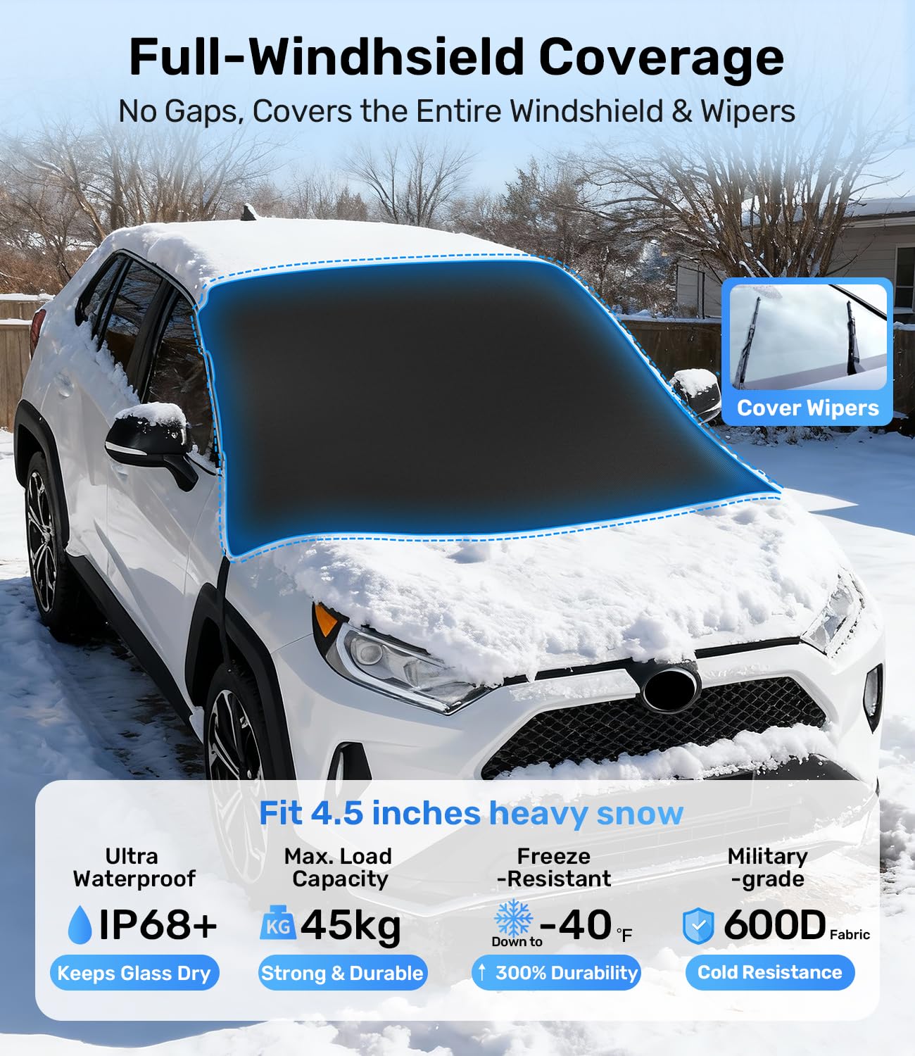 Zanch Upgrade Windshield Cover for Ice Snow Fast Install Removal 600D Oxford Fabric Against Magnetic Fit Snow Ice — view 4