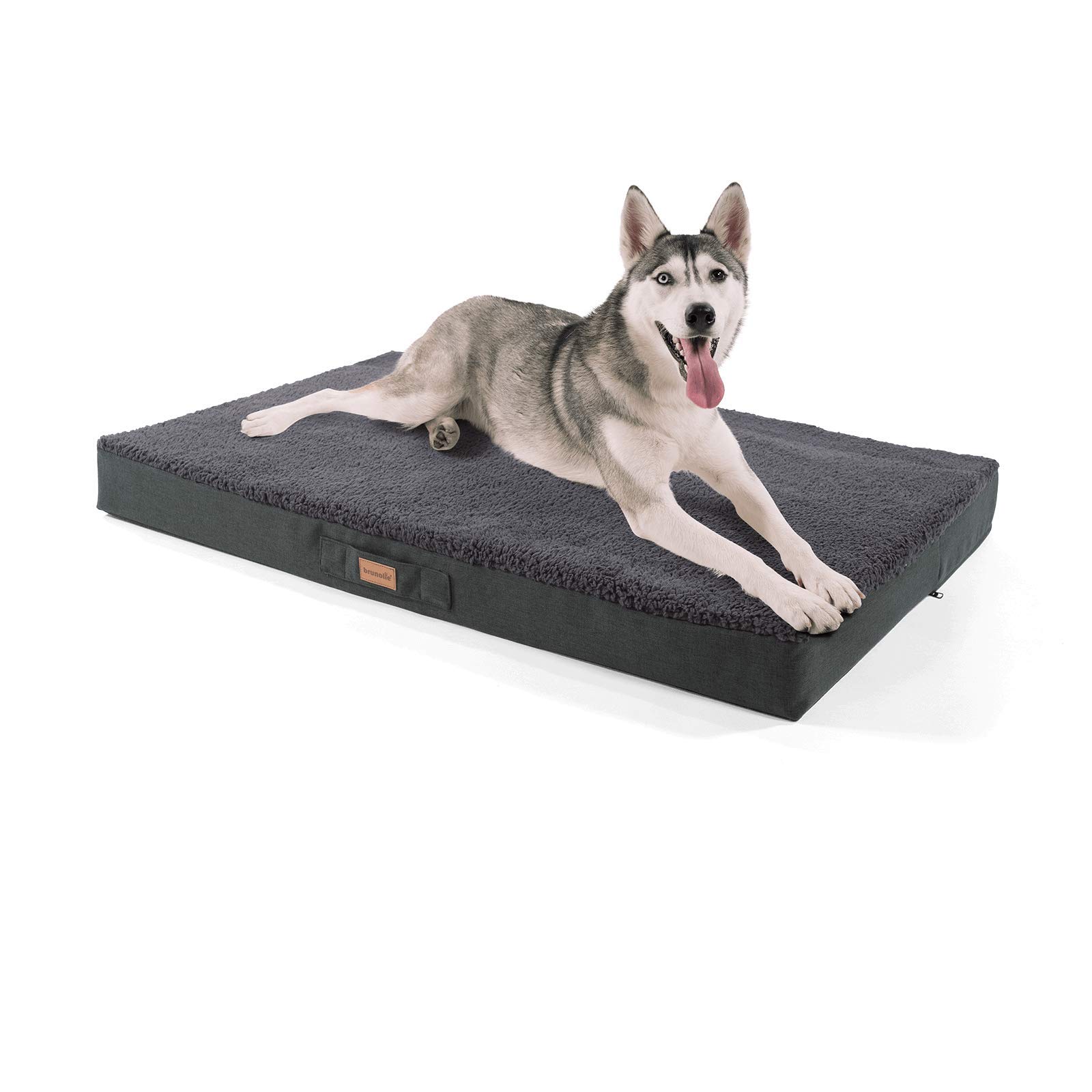 Balu - Cama para perros lavable, ortopédica y antideslizante, cojín para perros de peluche suave, beis, marrón oscuro, gris oscuro y gris, tallas S-XXL