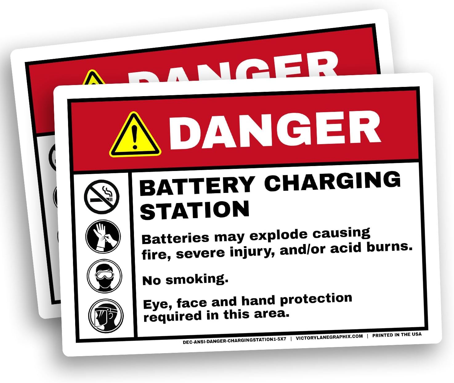 ANSI Danger Battery Charging Station Labels 5” x 7” (2-Pack) – Industrial Safety Decals for Charging Areas, Forklift Batteries, Garages & Shops, ChargingStation#1