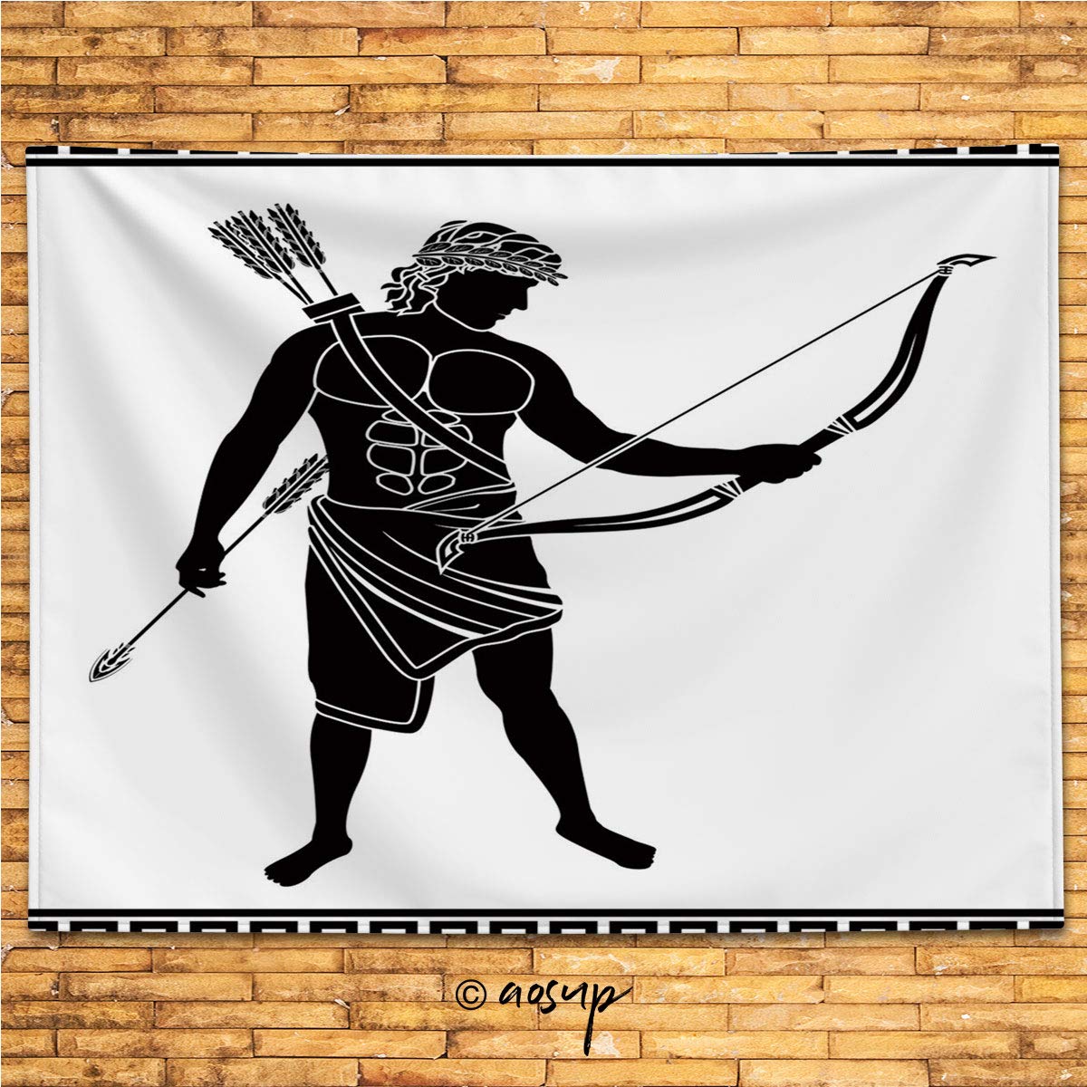 №02468 Wall Tapestry | Toga Party,Hellenic Bowman Silhouette Eros Fantasy Gladiator Old Mediterranean Print Decorative,Black And White | Wall Hanging Tapestry Blanket For Bedroom Living Room Dorm Wall