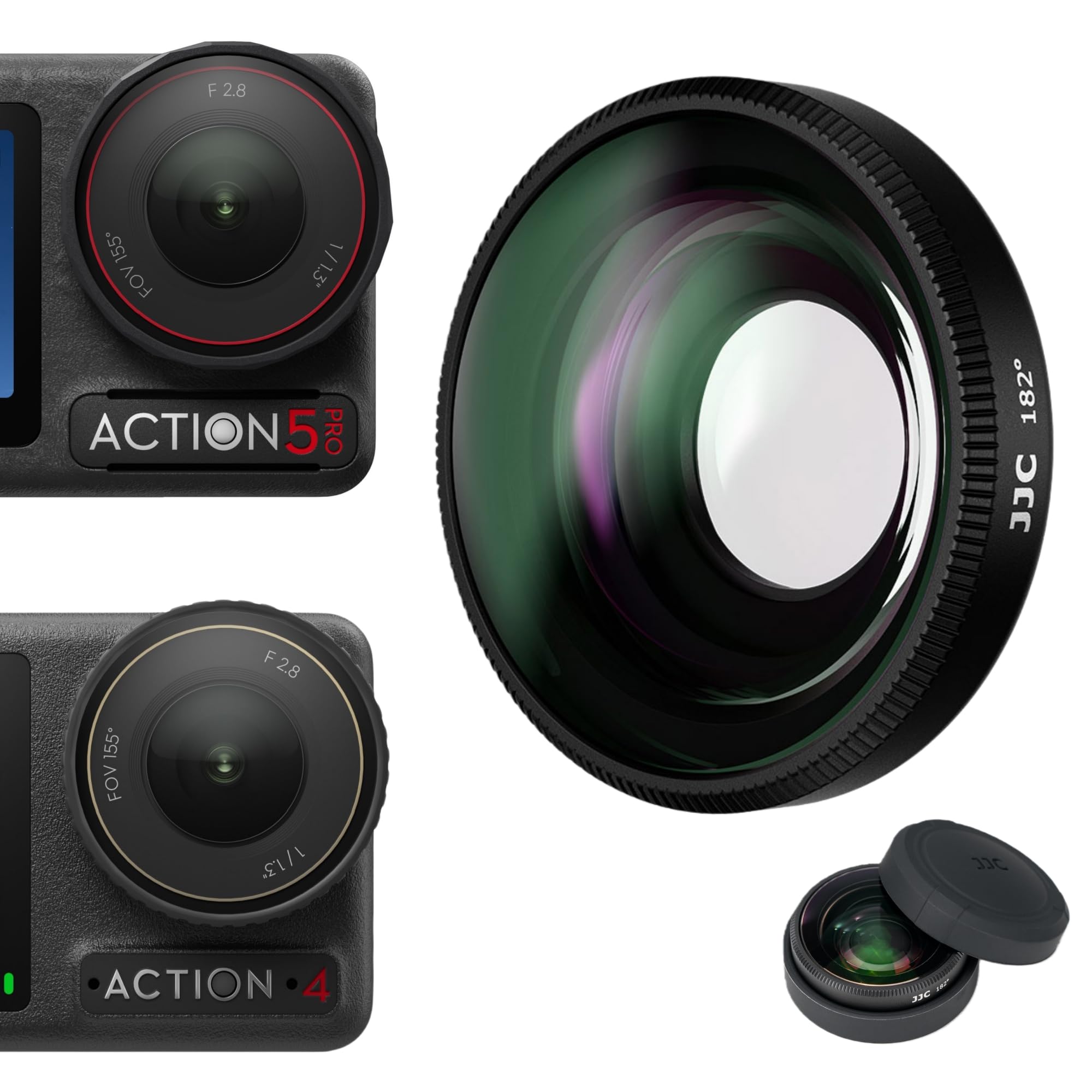 Osmo Action 5 Pro 4 Objectif grand angle pour DJI Osmo Action 5 Pro/4 avec boîte de filtration, objectif grand angle FOV 182°, verre optique HD multicouche avec cadre en aluminium