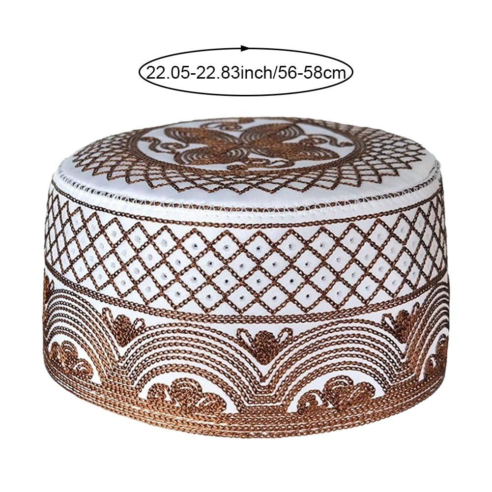 Calotte De Prière Musulmane (Kufi) Pour Hommes - Coton/polyester - Tour De Tête 56-58 Cm - Brodée - Pour Ramadan, Eid, Prière