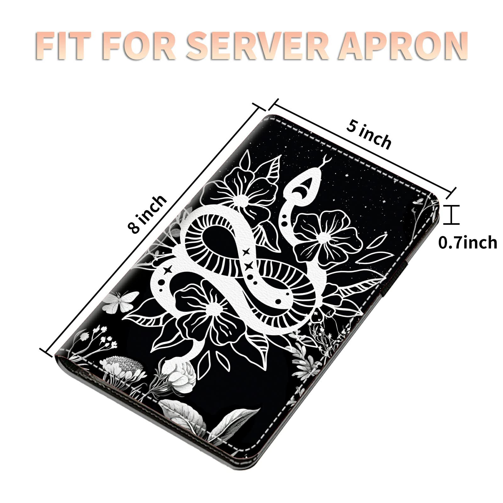 Server Books for Waitress Waiter with Zipper Pocket, Witchy Snake Moon Leather Server Pads Waitstaff Organizer Guest Check Presenters Server Wallet Money Holder Pouch Fit Apron