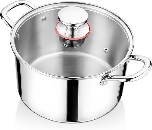 Onader Olla de acero inoxidable 1810 olla de cocina de 8 cuartos con tapa olla de inducción de tres capas