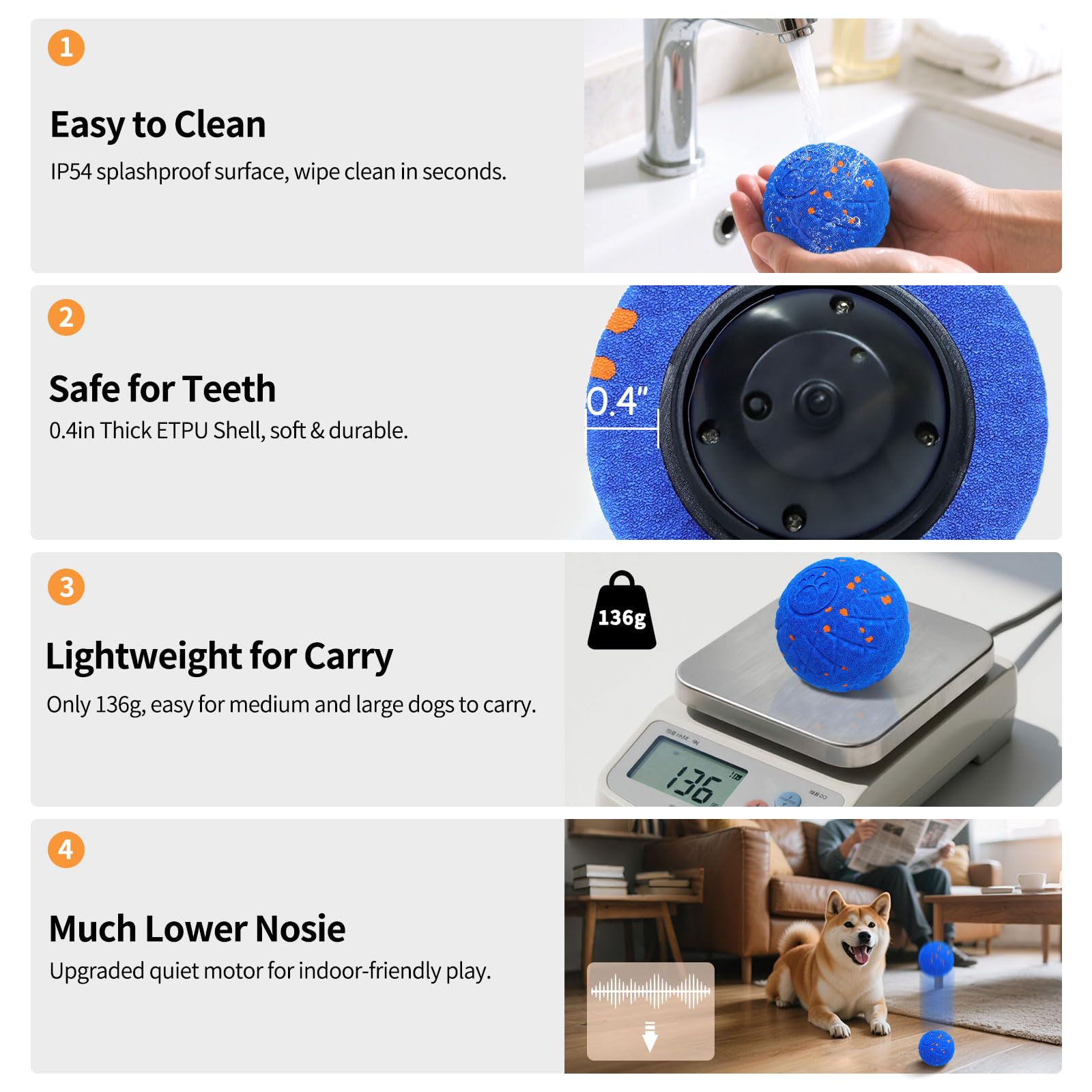 SCHITEC Juguetes interactivos para perros, bola vibradora inteligente para perros medianos y grandes de alta energía, juguetes motorizados para persecución de mascotas (azul)