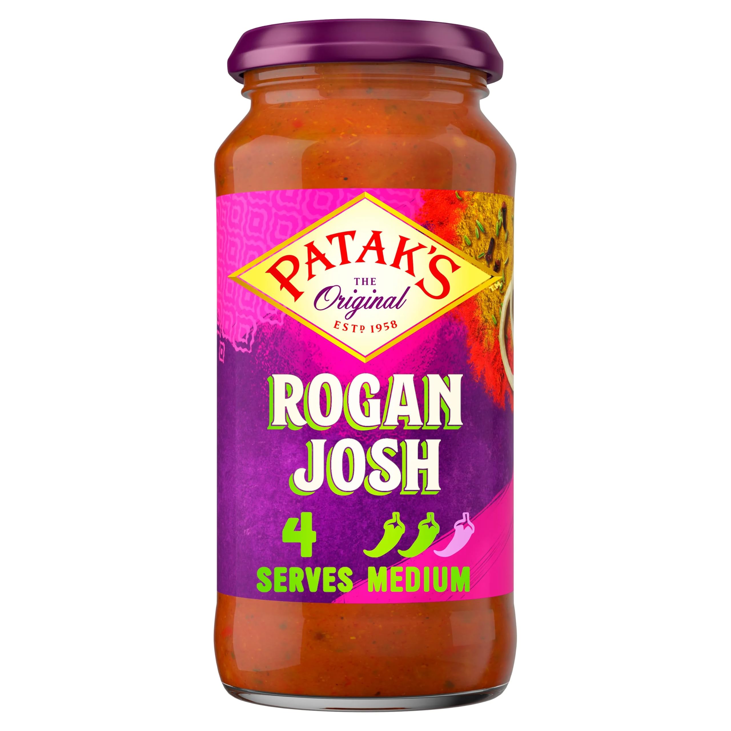 Pataks Rogan Josh Curry Sauce 450g | Medium Spice | Serves 4 | Authentic Indian Simmer/Cooking Sauce