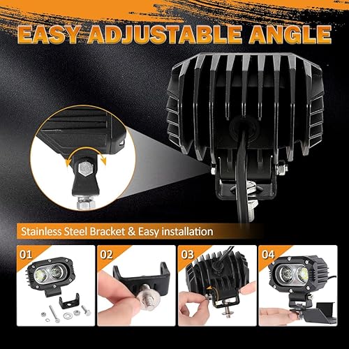 Miniatura 5 de Auxbeam Cápsula LED de 4 pulgadas, luz cuadrada con 5050 luces LED blancas de inundación, luz antiniebla con arnés de cableado para Jeep Wrangler