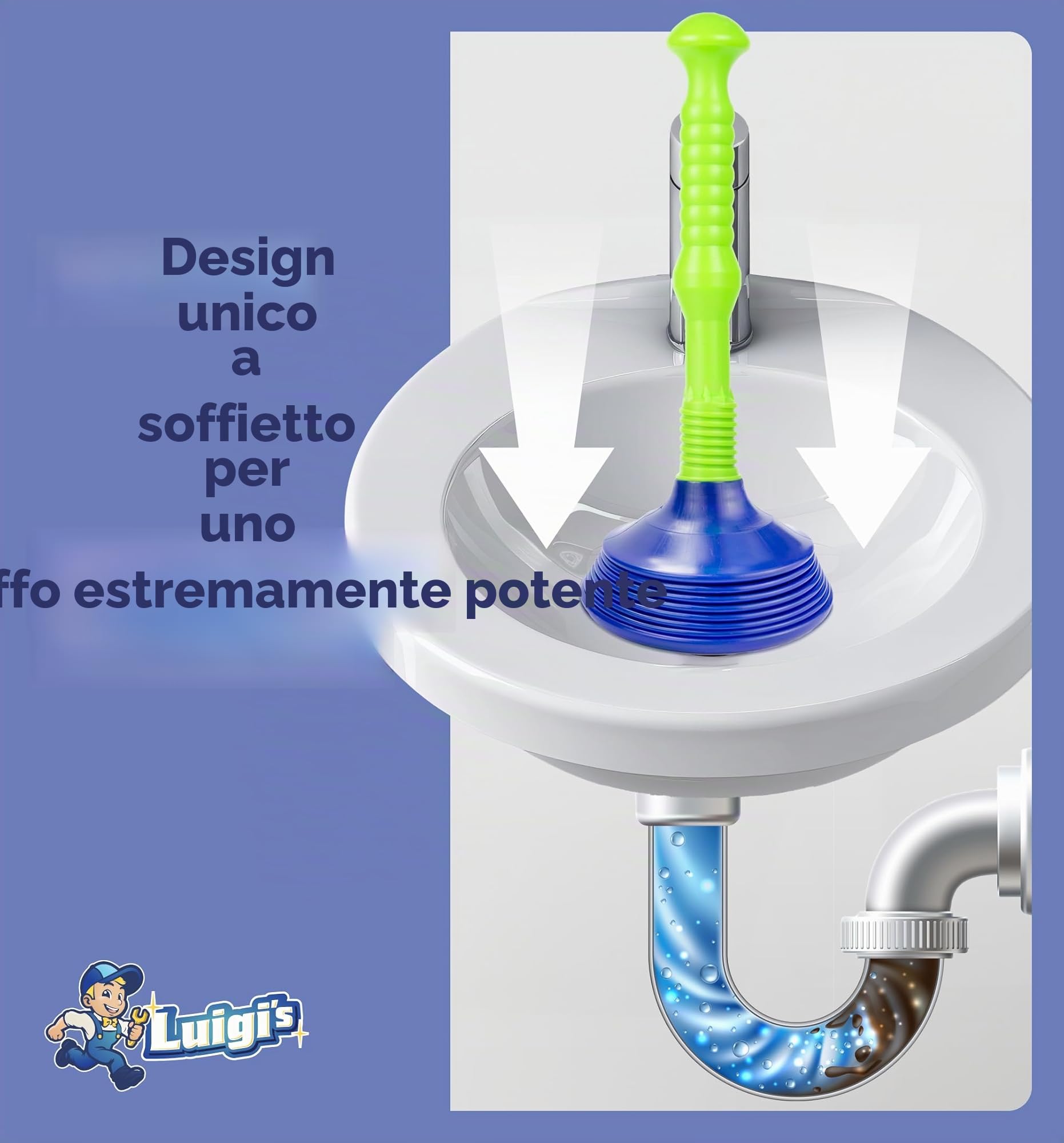 Luigi's Stura Lavandini e Scarichi - Sturalavandino a Pressione - Stura Lavandino - Potente per Sturare Lavandino e Lavello - Sturalavandini a Pressione Cucina Bagno