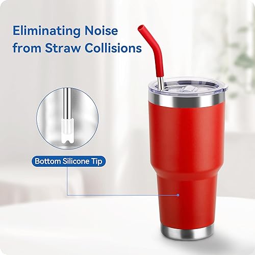 Miniatura 3 de Pru - 4 popotes de acero inoxidable con puntas de silicona, popotes de metal reutilizables para vasos de 30 onzas, popote de 9.4 pulgadas para vaso