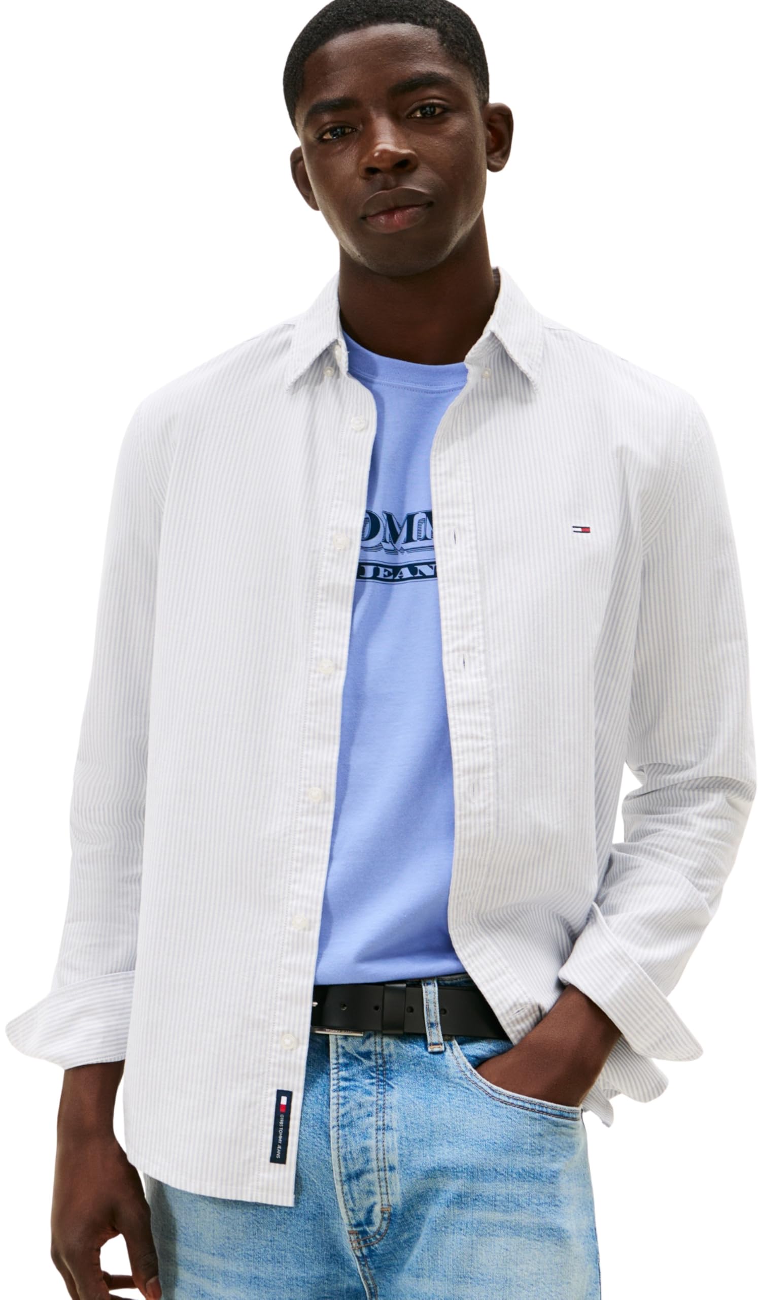 Tommy Jeans Men's TJM Slim Stripe Oxford Shirt EXT DM0DM20668 L/S Shirt, Blue (Nordic Iris/Stripes), XXL