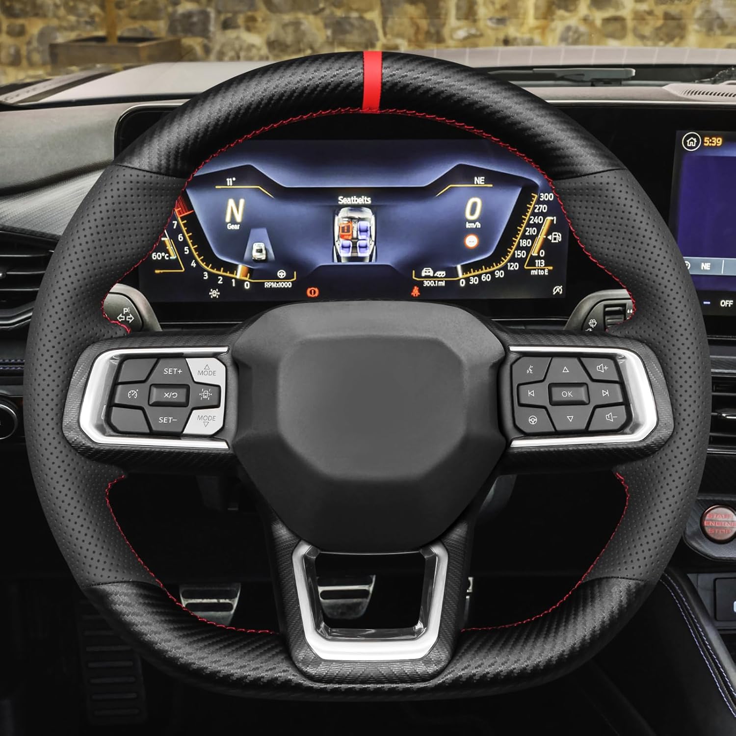 MEWANT Steering Wheel Cover for Ford Mustang 2024 Hand-Stitched Steering Wheel Wrap