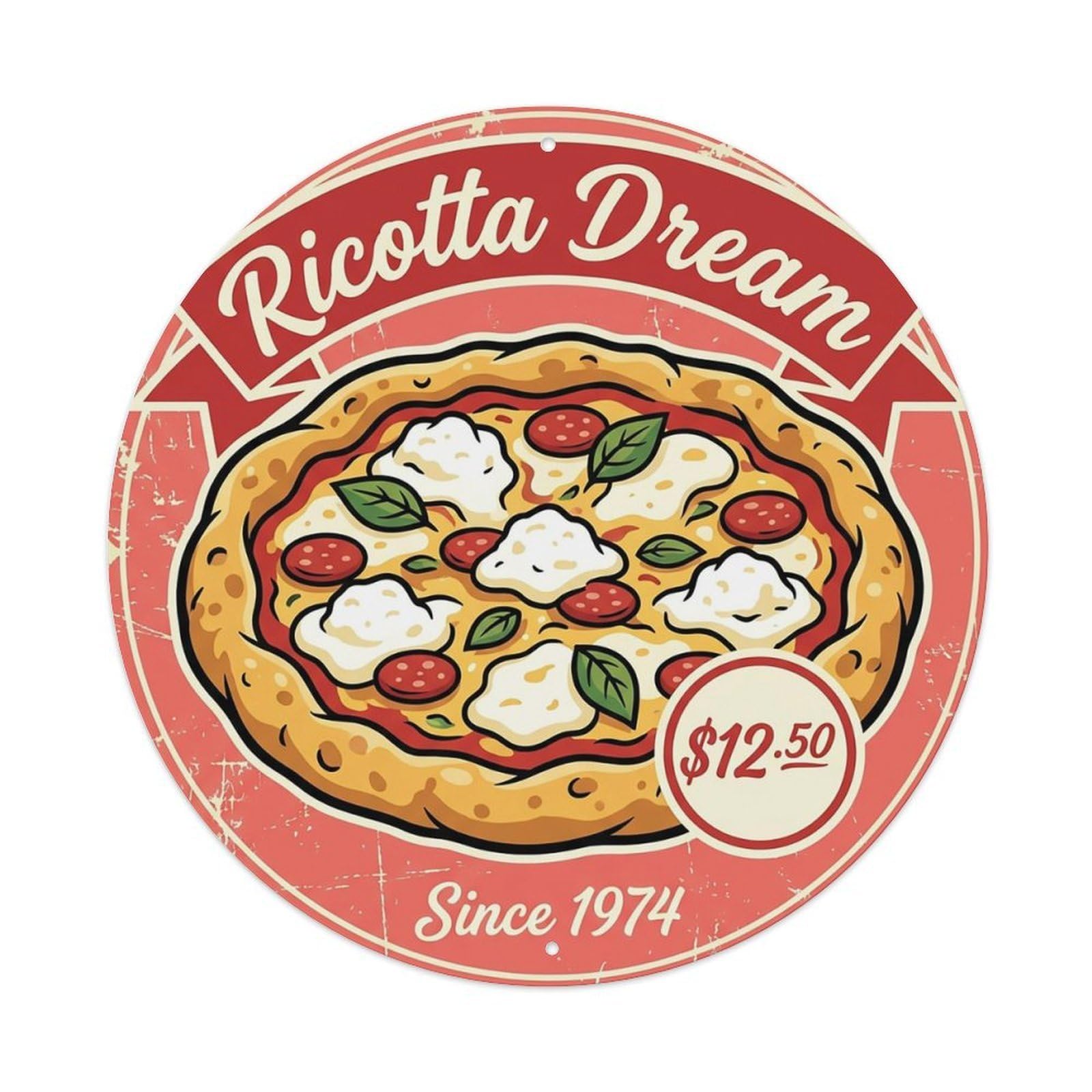 Huiyhb 8X8inch(20X20cm) Vintage Pizza Slice Italian Traditional Cuisine Ricotta Metal Tin Sign