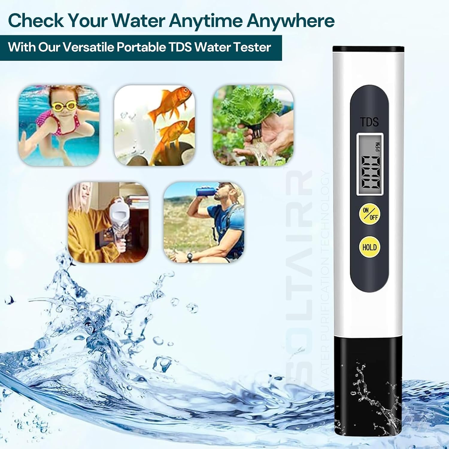 SJ WAVE SUCGLES Digital TDS Meter for Water Testing, Water Quality & PPM Tester with LCD Display for Drinking Water, RO Purifier, Aquarium, Hydroponics, Swimming Pool & Home Use — Amazon image 3