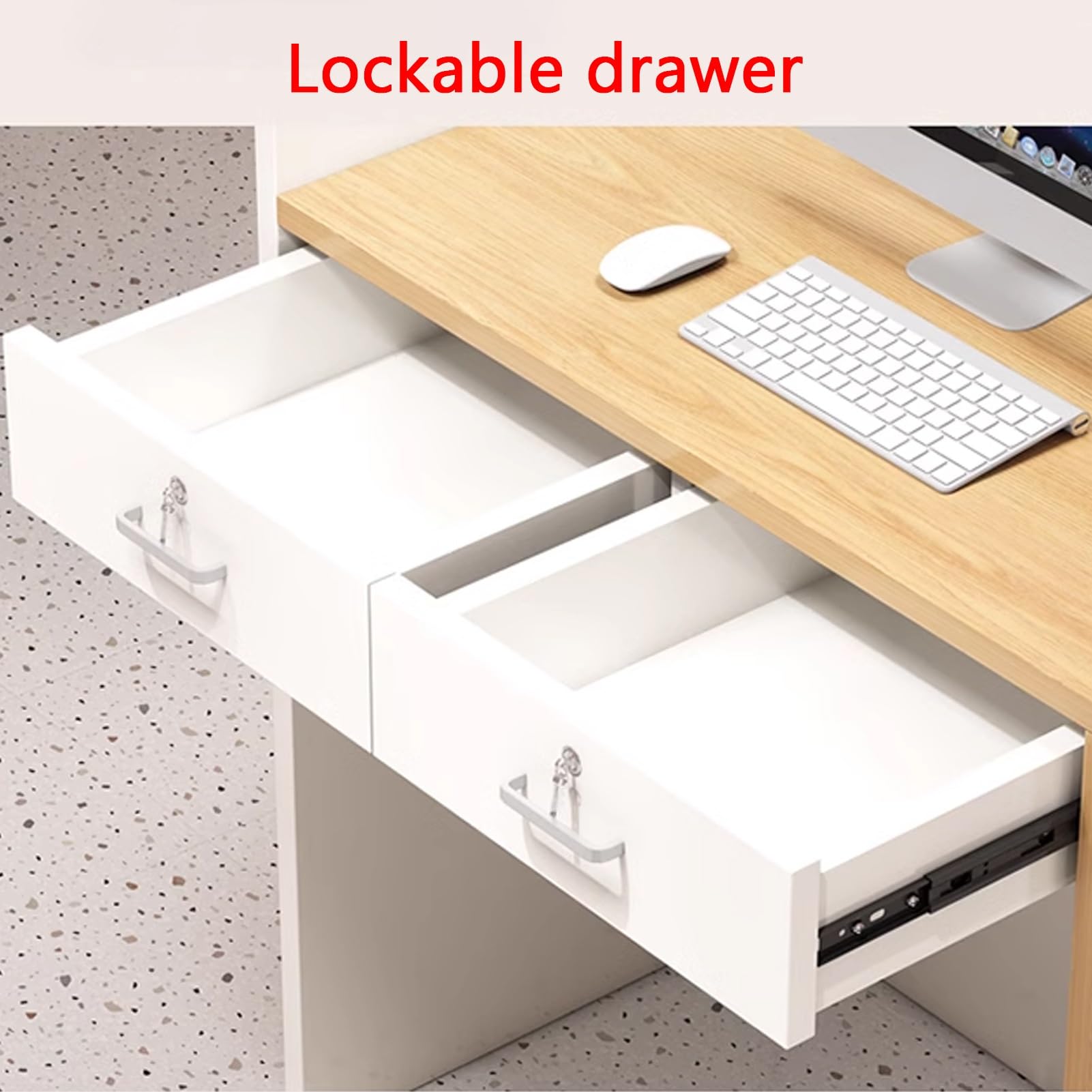 Weißer Empfangstisch mit abschließbarer Schublade und Fallschutz – kompakter 79,8 cm Kassentisch für Lobby, Geschäft oder Büro – stilvolle und sichere Empfangsmöbel