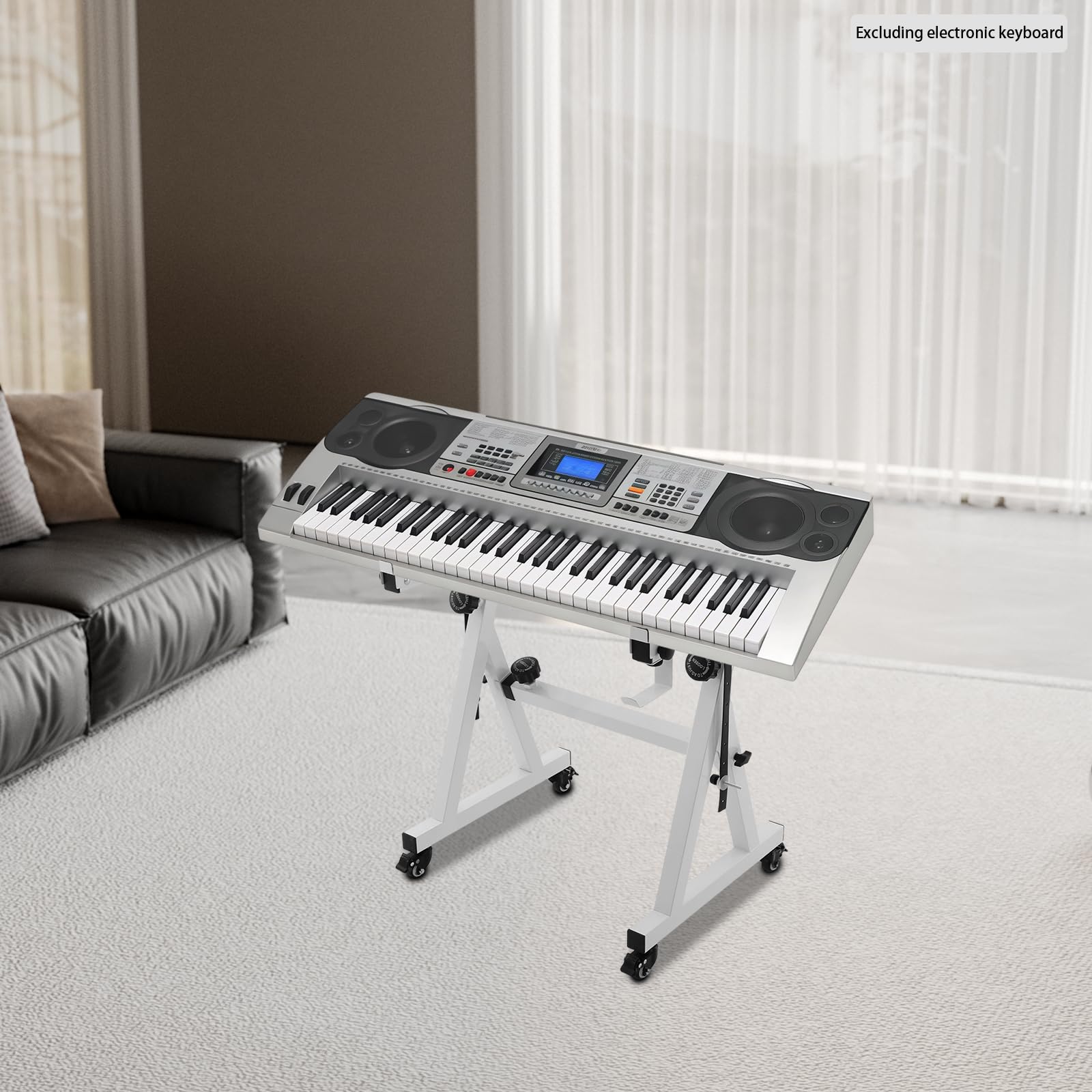 Keyboardständer höhenverstellbar (61-93 cm) & breitenverstellbar (56-91 cm), robuster Keyboard Stand mit Rollen & Bremsen für Piano, Synthesizer, MIDI-Controller, tragbar bis 200 kg (Weiß)