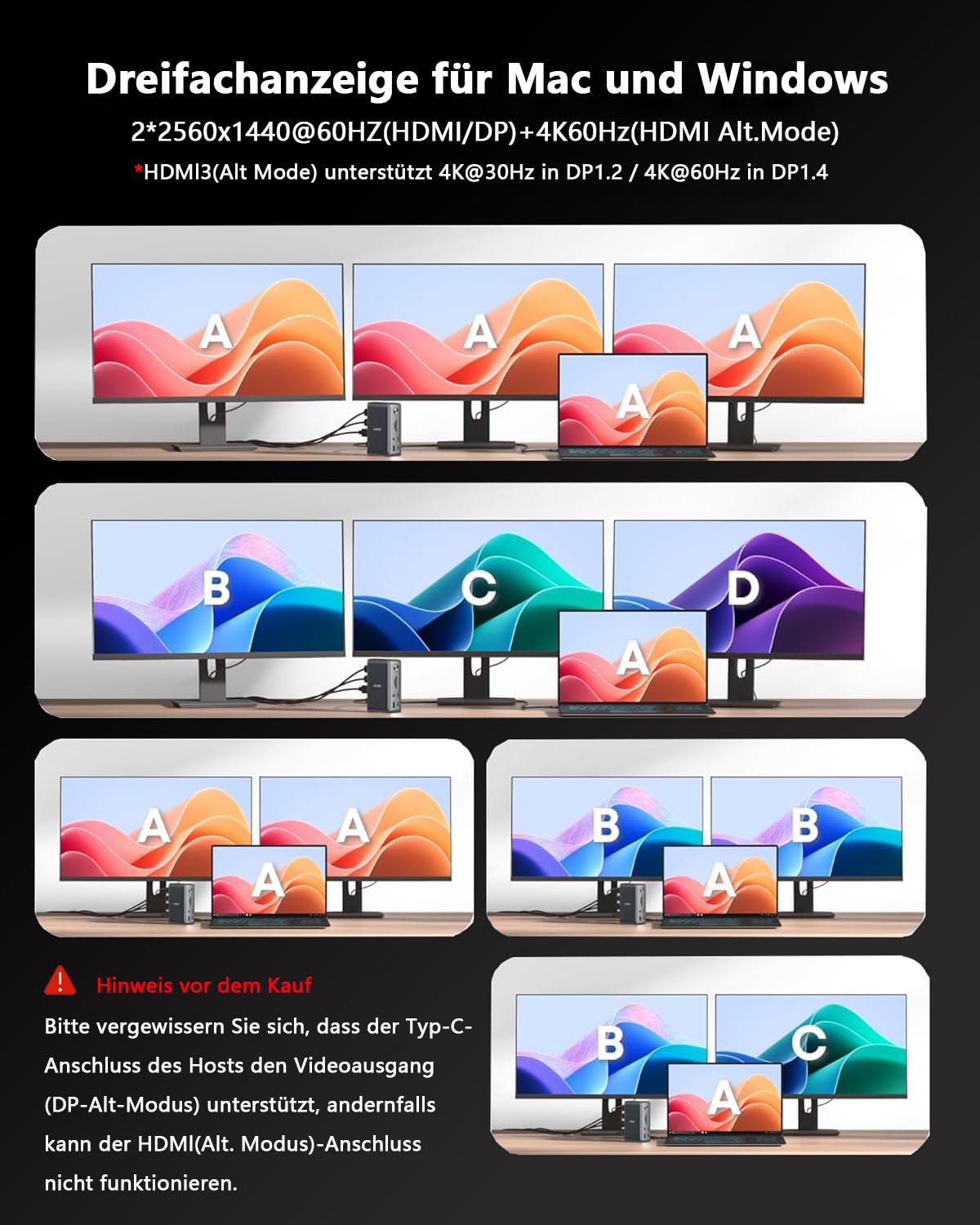 WAVLINK Displaylink Laptop Docking Station mit 3 HDMI, USB C Dock Dreifach-Display 4K+Dual 2K, 100W Ladeleistung für M1 M2 M3 M4 M5 Mac/Windows, 2DP, 5 USB Ports, Ethernet, Kompatibel mit MacBook Neo
