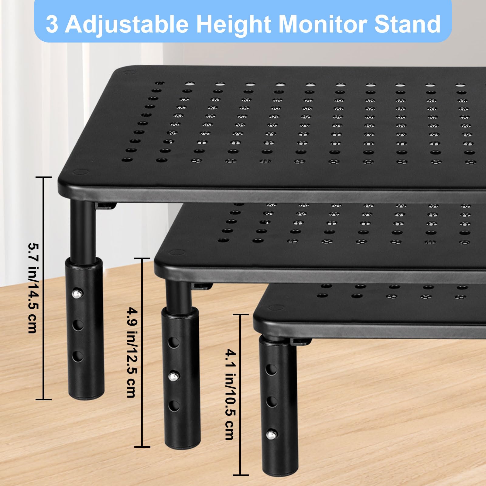 Rehausseur Ecran PC Bureau 3 Hauteurs Réglables avec Tiroir pour Moniteur | Multifonctionnel Support Moniteur, Pour Moniteur PC, Pour Ordinateur Portable