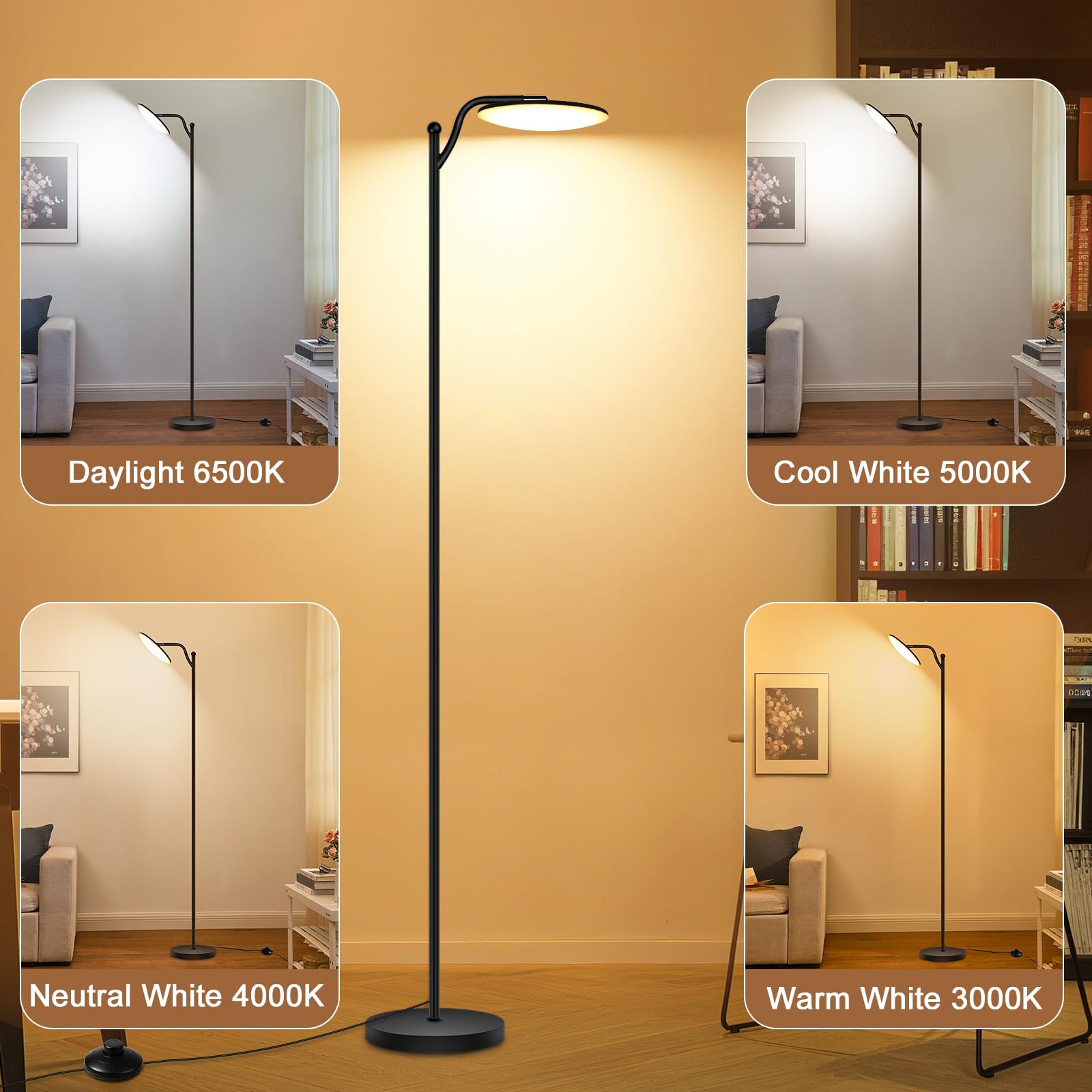 Lampada da Terra LED Dimmerabile 32W con Telecomando, 2700K-6500K Luce Regolabile, Piantana Moderna con Lampada da Lettura, Ideale per Soggiorno Camera Ufficio, Nero