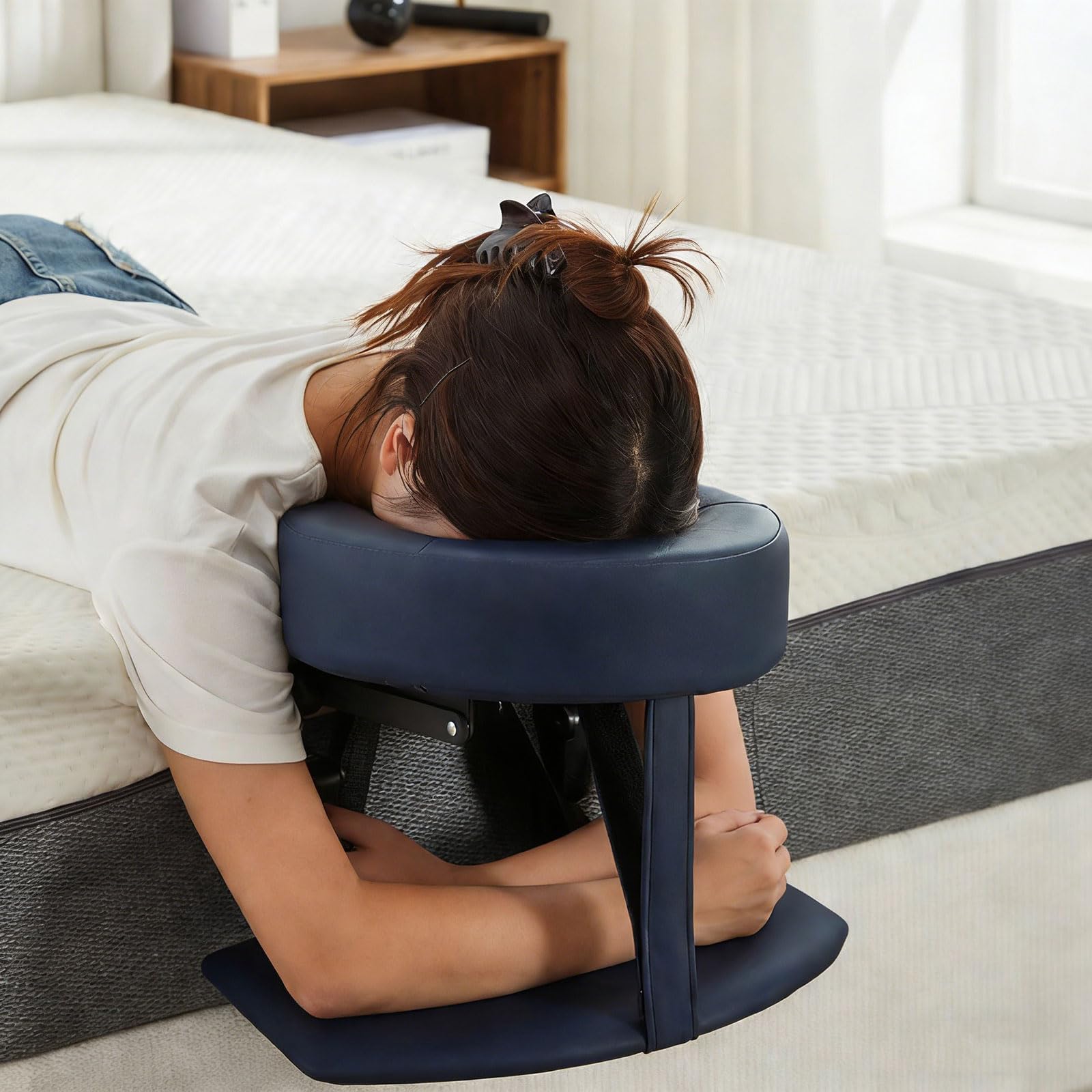Ergonomischer Massage-Kopfstützenrahmen, 180 Grad faltbar, für den Heimgebrauch, verstellbarer faltbarer Kopf mit Memory-Schaum-Tragetasche für Bettmassage
