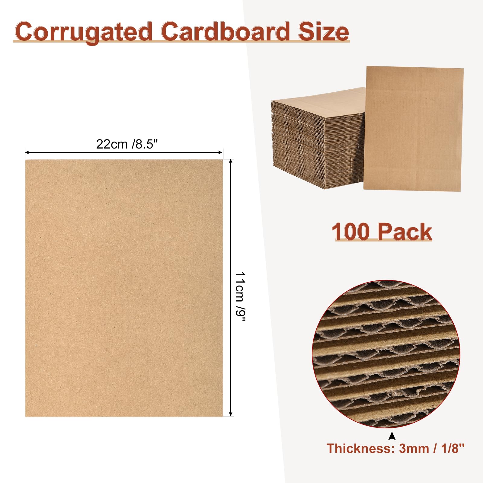 sourcing map 100 Paquet 11" x 8.5" Ondulé Carton Feuilles 1/8" Épais Plat Carton Remplissage Inserts Tampons pour Mailers, Emballage, Art Projets, DIY Artisanat