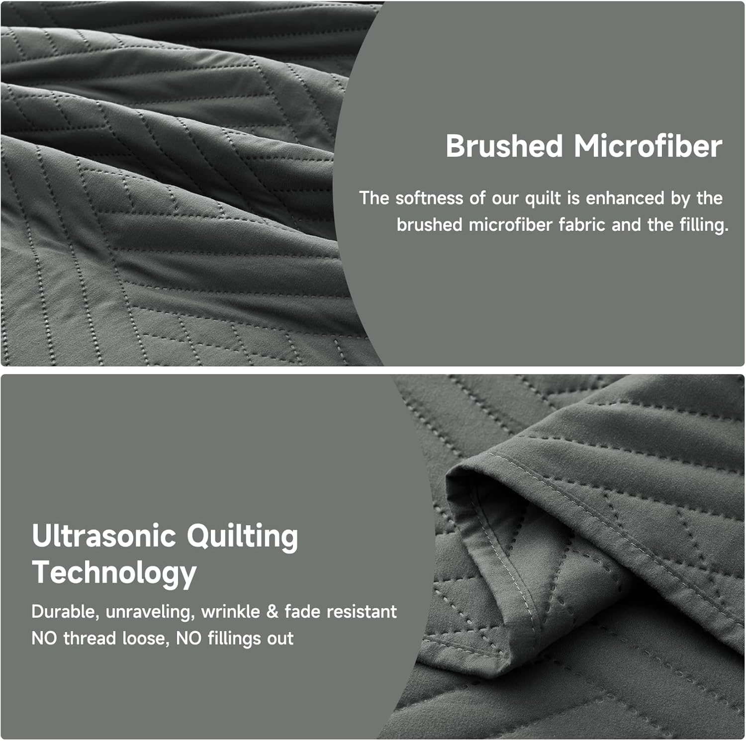 Lavsiry Dark Grey Quilt Oversized California King Size with Striped Pattern, Lightweight Soft Summer Thin Bedspread & Coverlet Bedding Set for All Seasons - 3 Piece(1 Quilt, 2 Pillow Shams) - Image 6