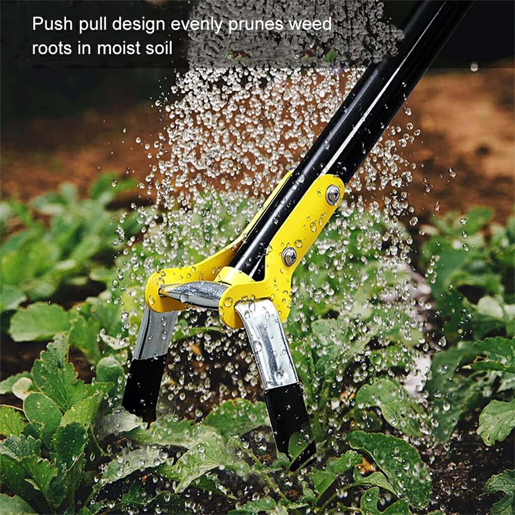 Gartenharke mit Push Pull Aktion, vielseitige Hacke für einfache Grasentfernung, Edelstahl, einfach zu installierende Steigbügelhacke, 6 Abschnitte 2.4 m