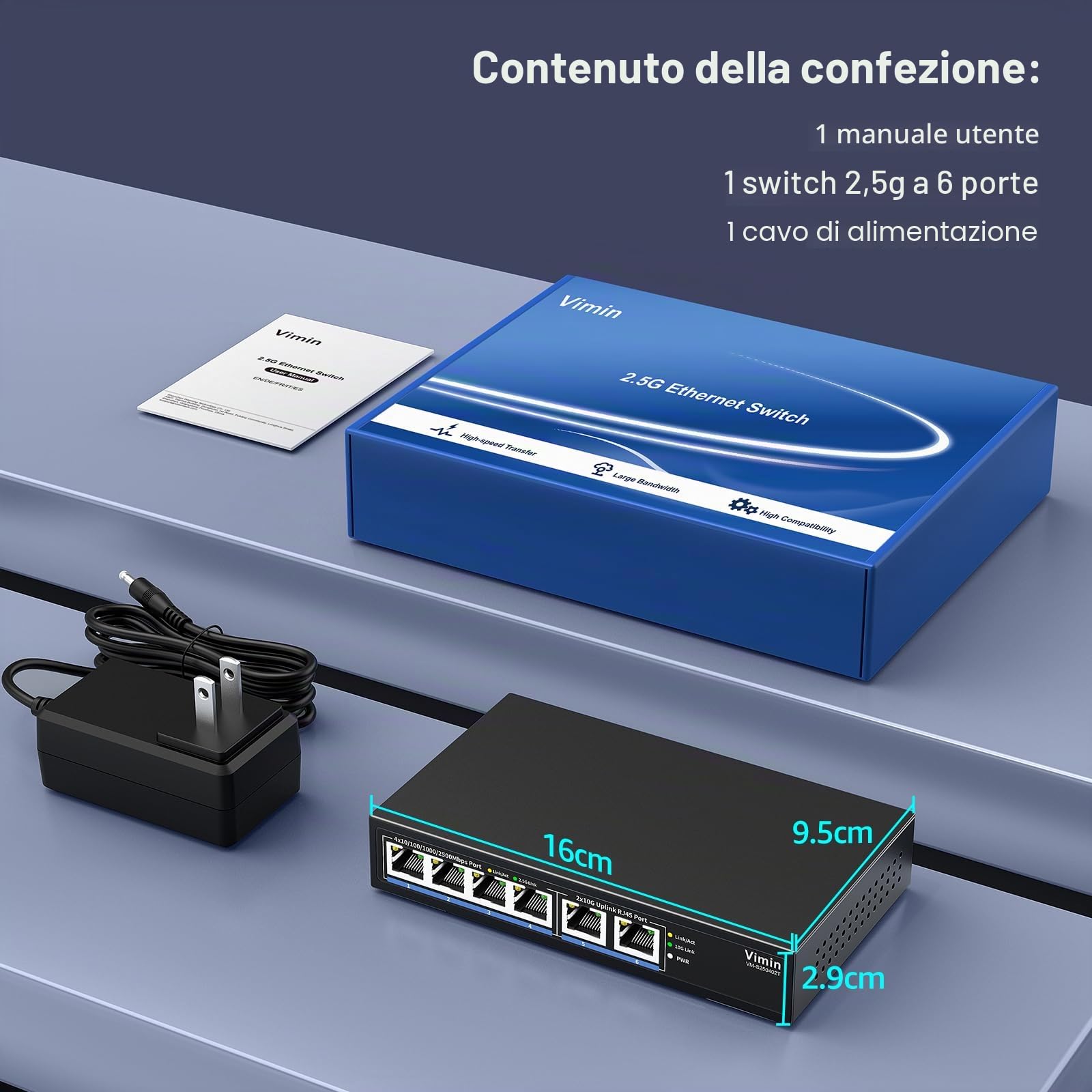 Switch Ethernet non gestito da 10 Gb con 4 porte Base-T da 2,5 G, 2 porte RJ45, switch di rete Base-T da 2,5 Gb, capacità di 60 Gbps, switch multiGigabit per desktop/montaggio a parete per NAS, PC